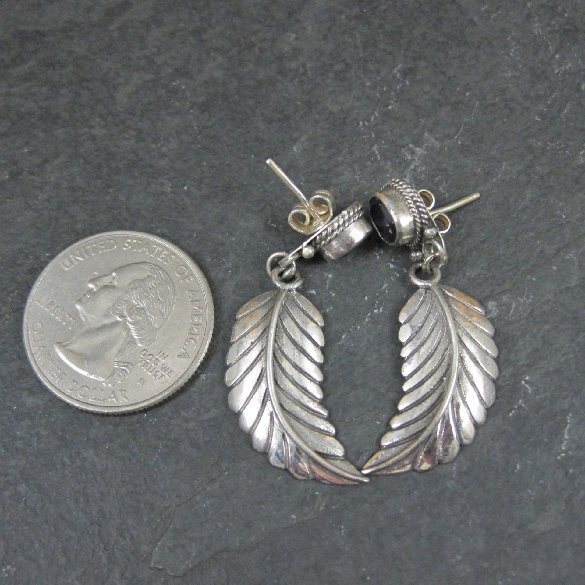 Amethyst Feather Earrings Sterling Silver