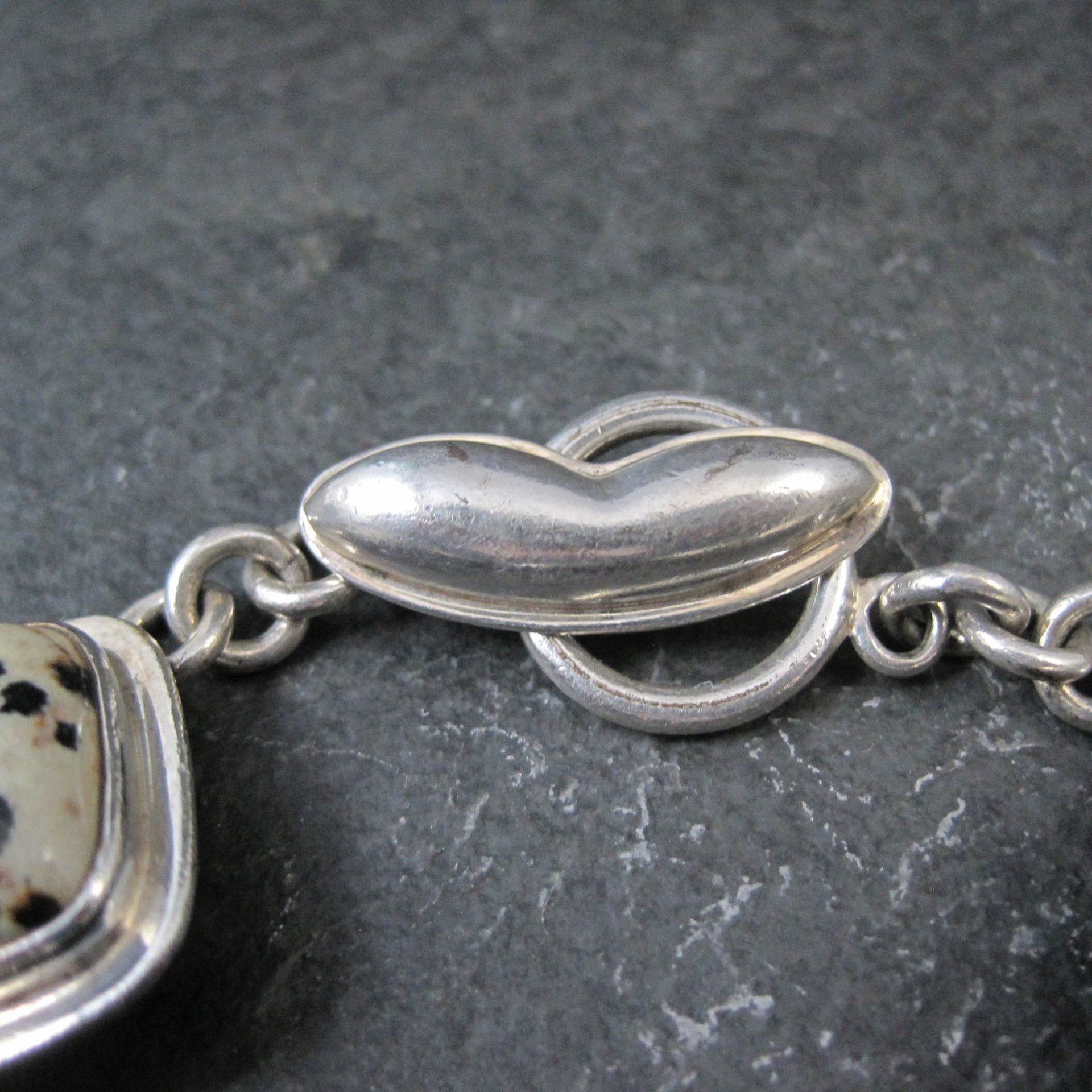 Heavy Sterling Silver Dalmatian and Picture Jasper Toggle Bracelet