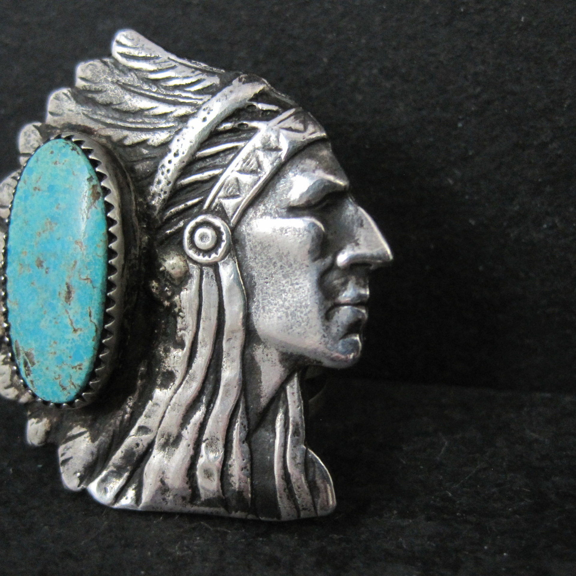 Huge Navajo Turquoise Chieftain Indian Head Ring Size 8