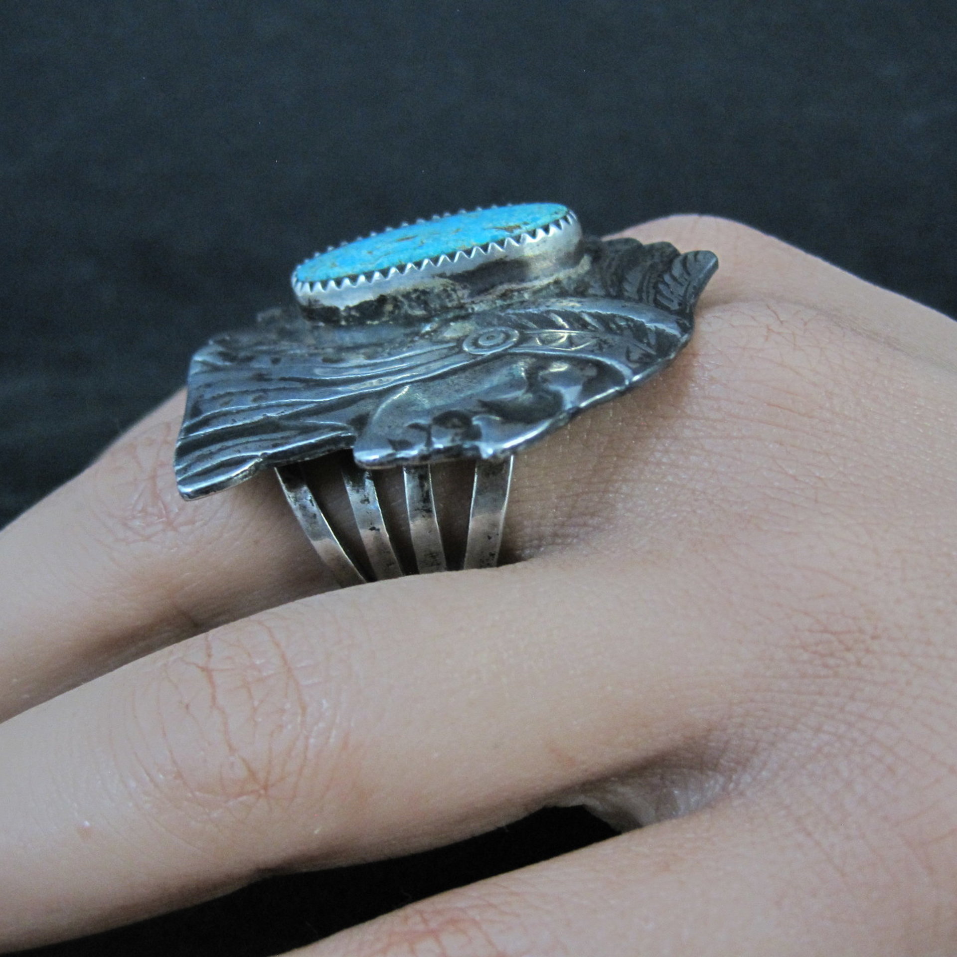 Huge Navajo Turquoise Chieftain Indian Head Ring Size 8
