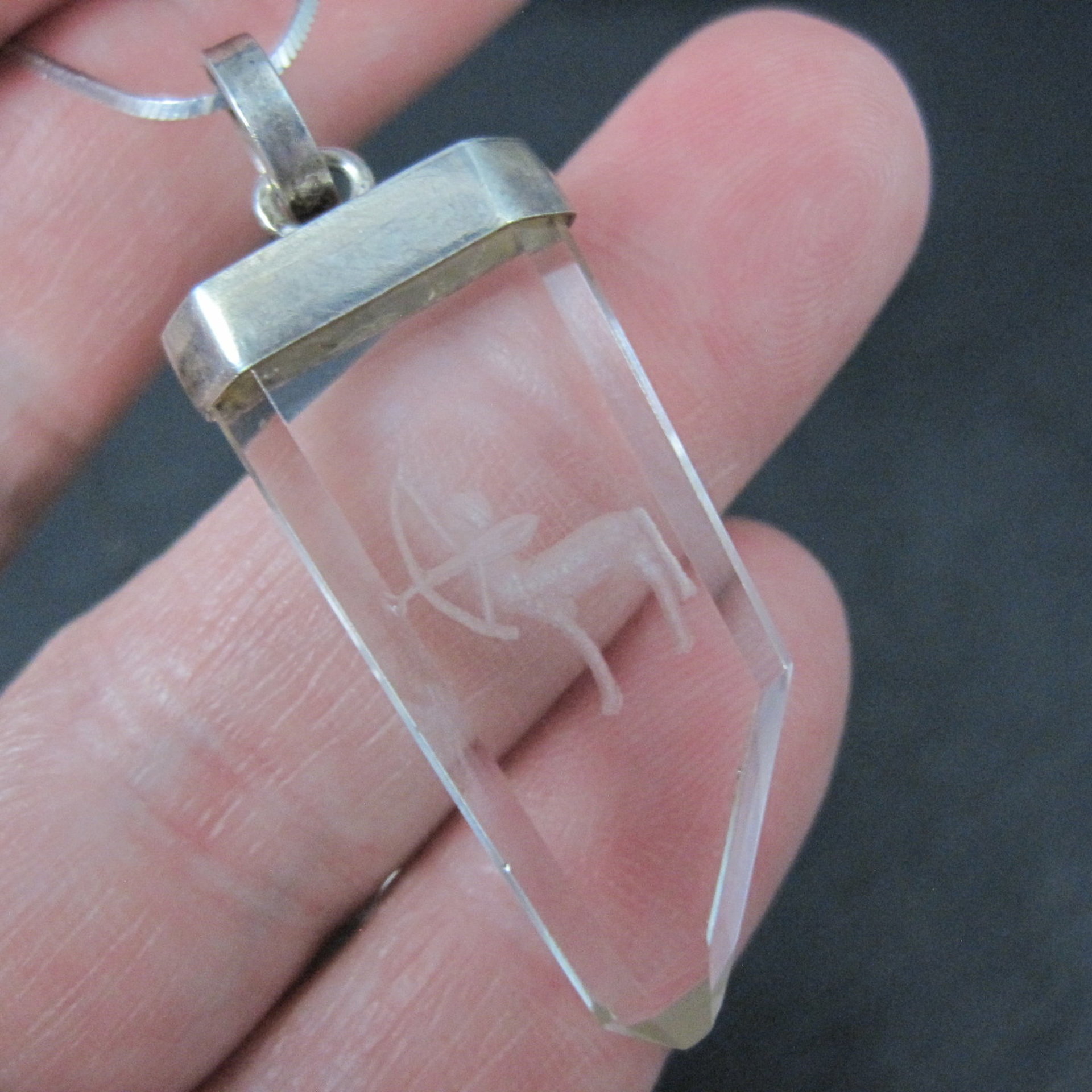 Vintage Sterling Silver Quartz Sagittarius Pendant Necklace