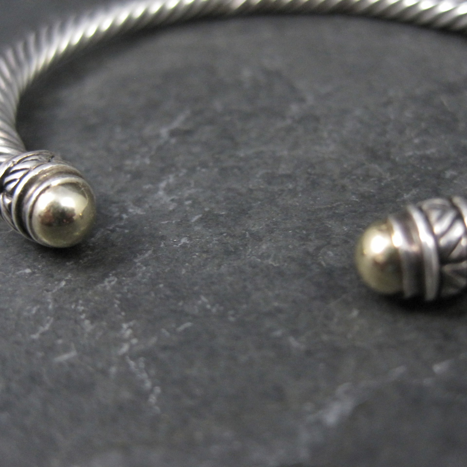 Vintage Sterling Silver and 18K Yellow Gold Cable Bracelet 7" Jeffrey Levin
