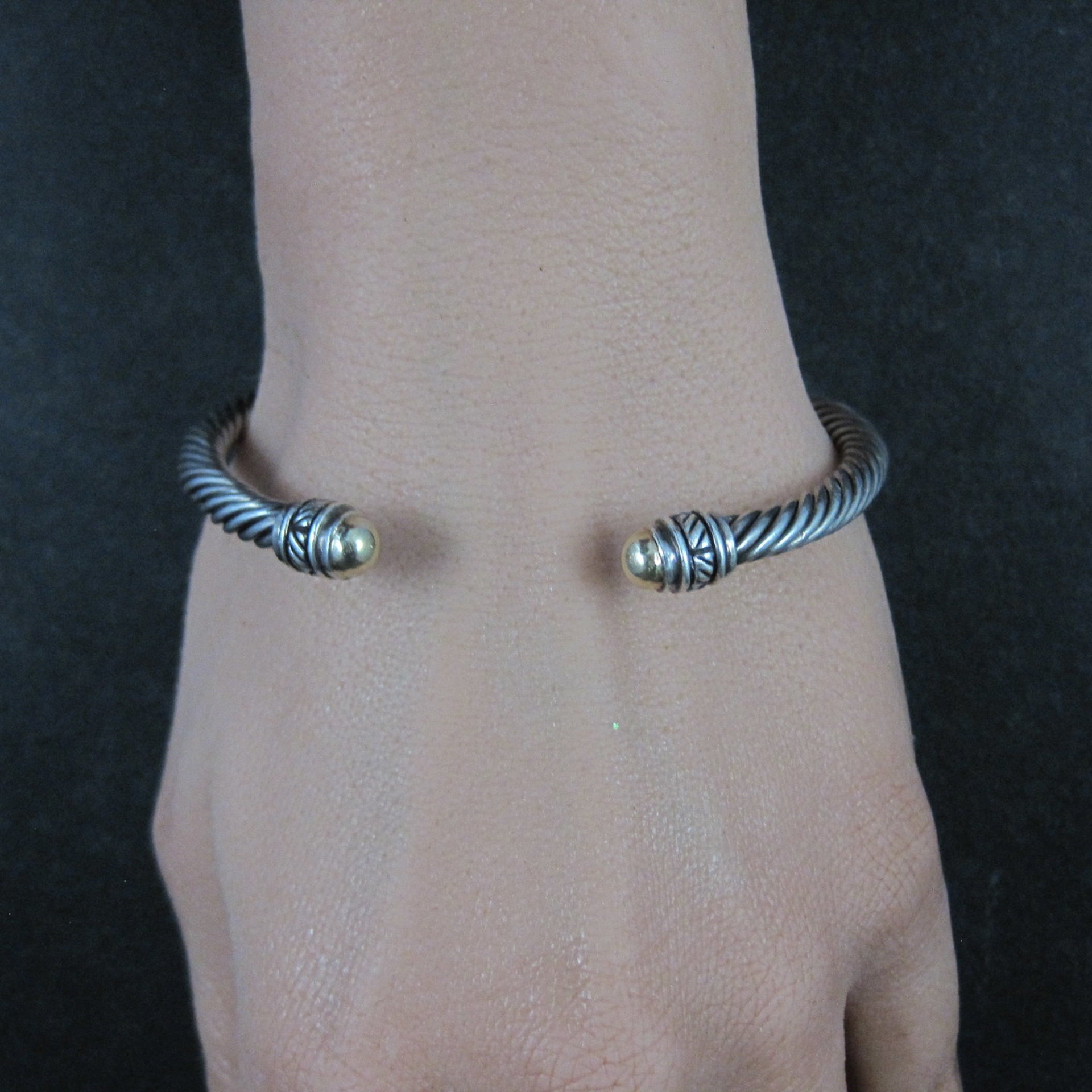 Vintage Sterling Silver and 18K Yellow Gold Cable Bracelet 7" Jeffrey Levin