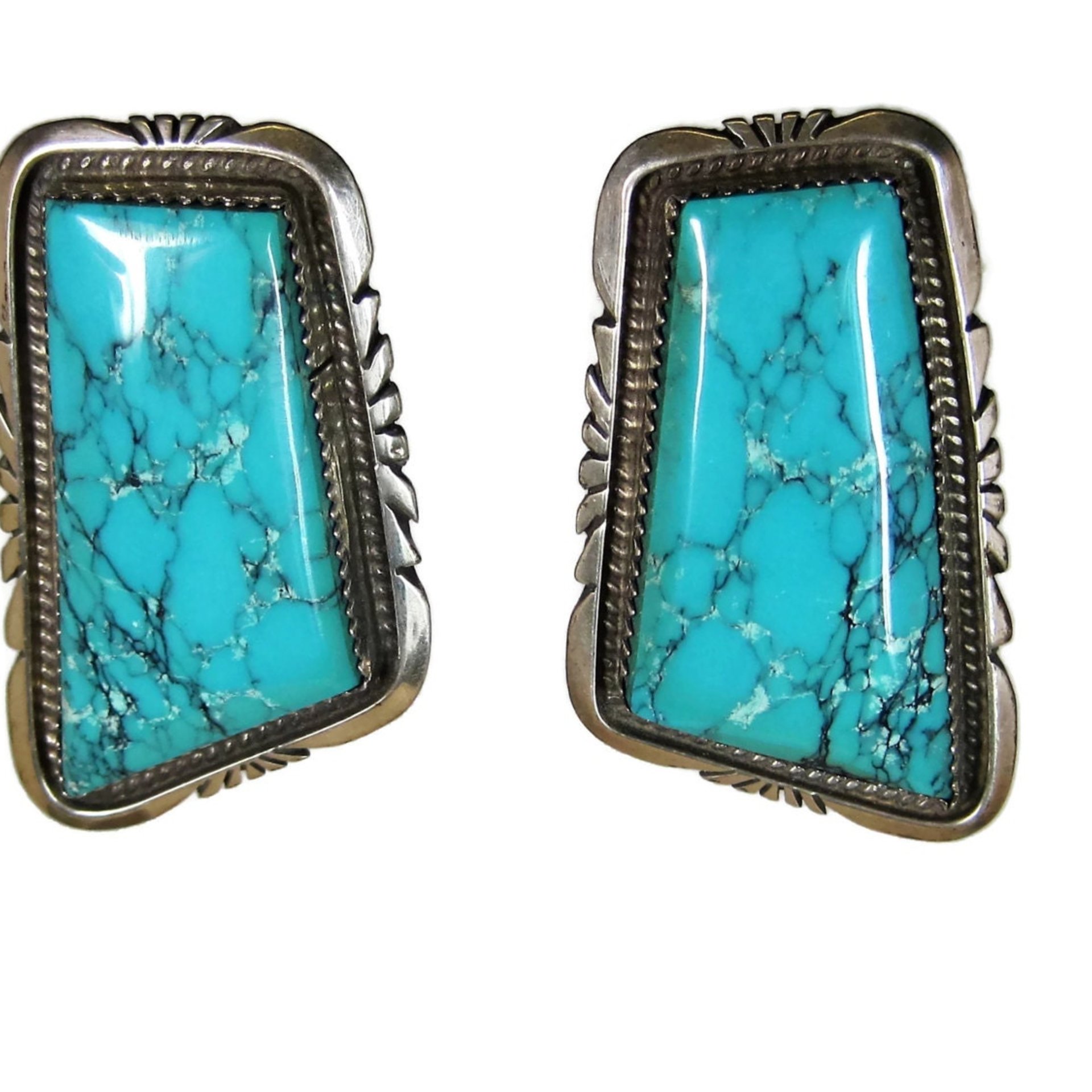 Large Vintage Sterling Turquoise Earrings Betty Bitsie
