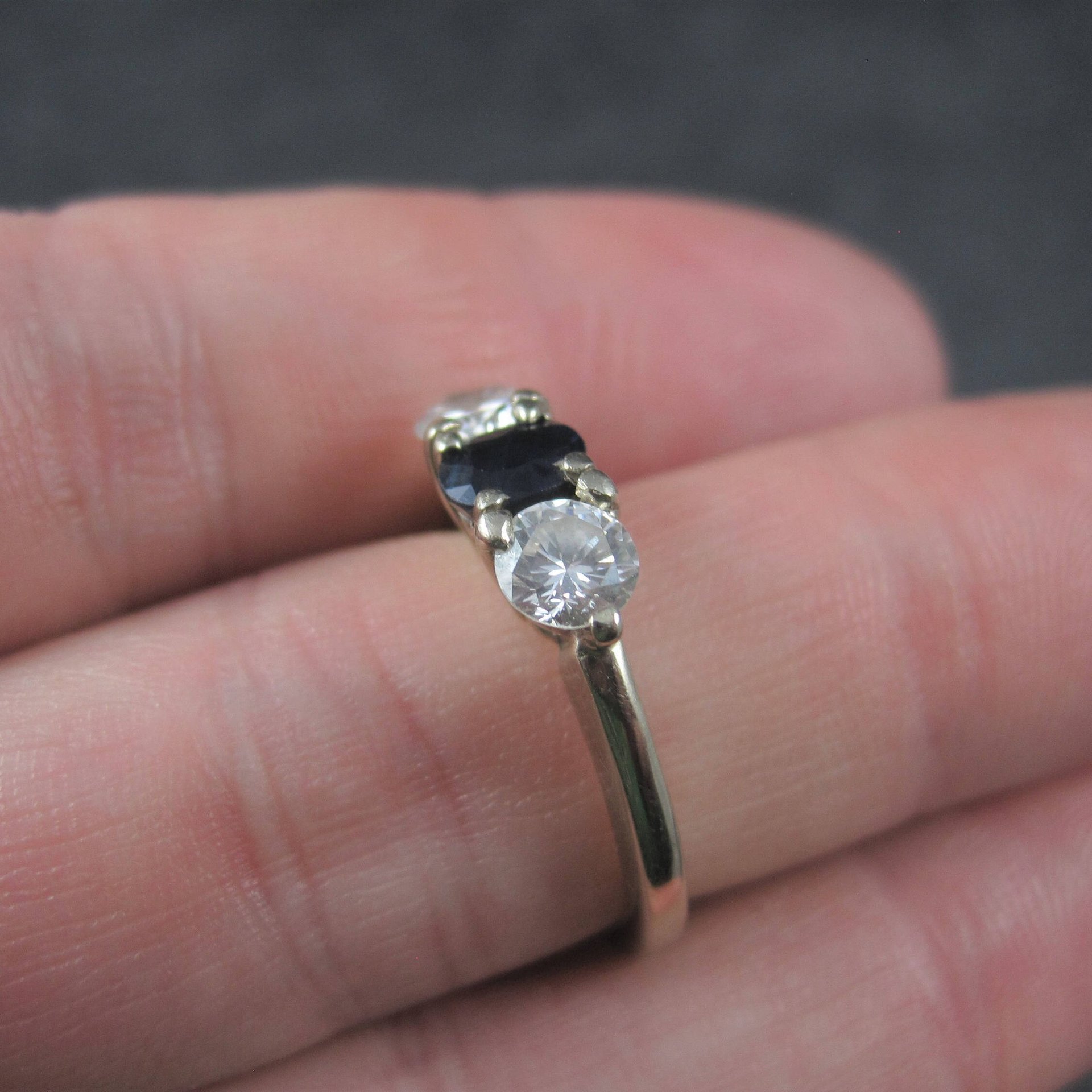 Vintage 14K 1 Carat Diamond Sapphire Ring Size 6