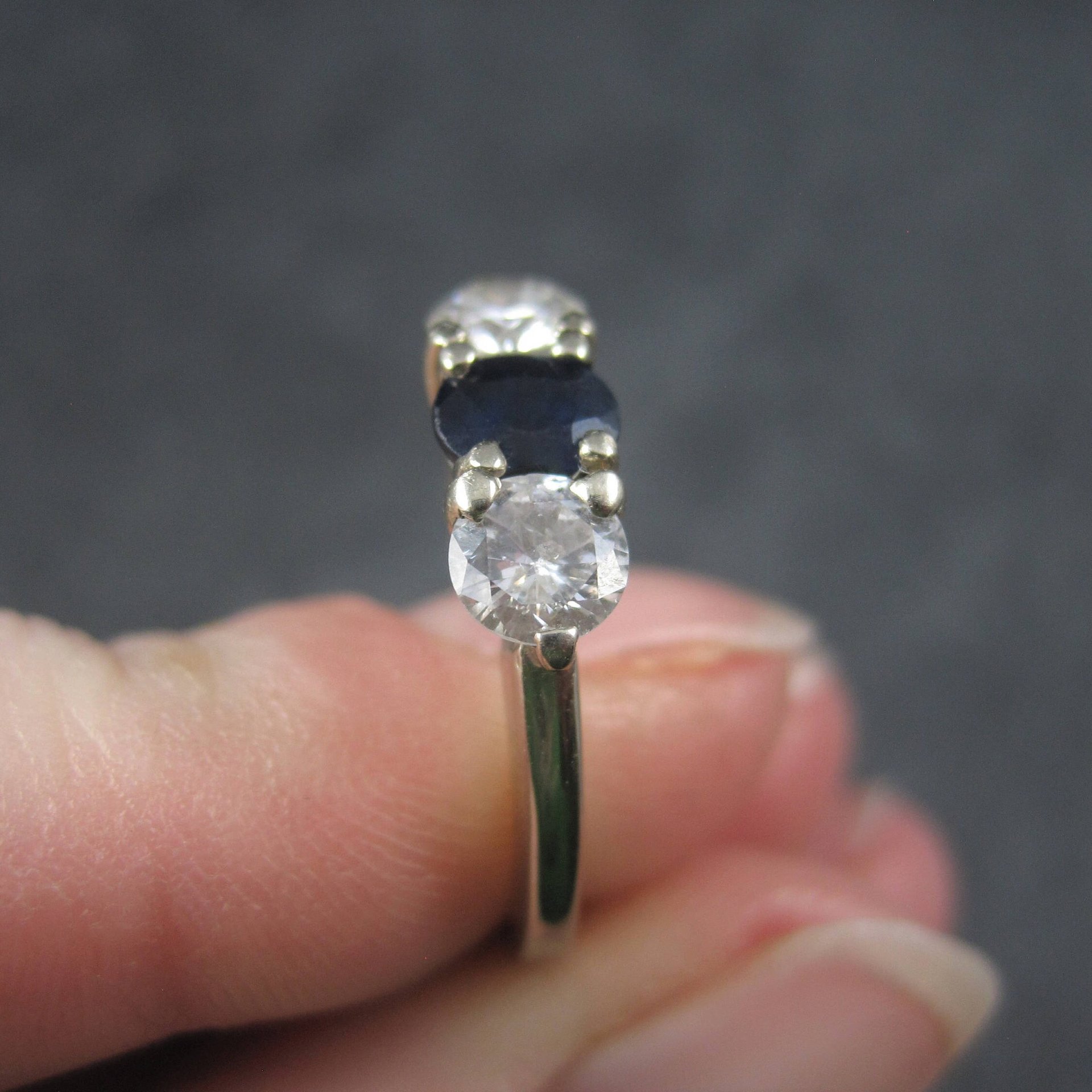 Vintage 14K 1 Carat Diamond Sapphire Ring Size 6
