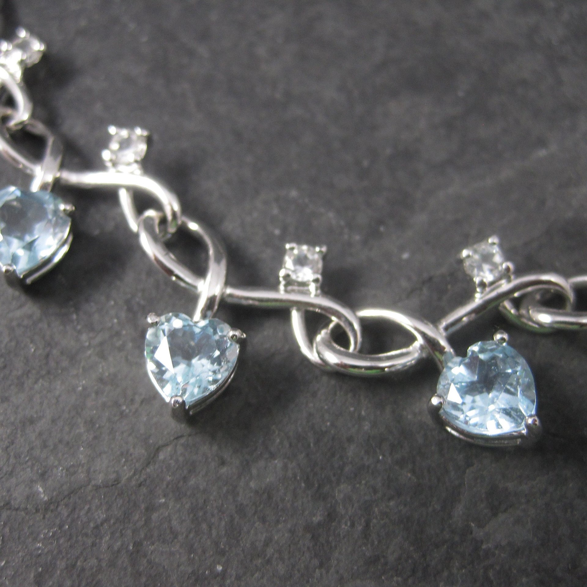 White Zircon Blue Topaz Heart Necklace 18 Inches