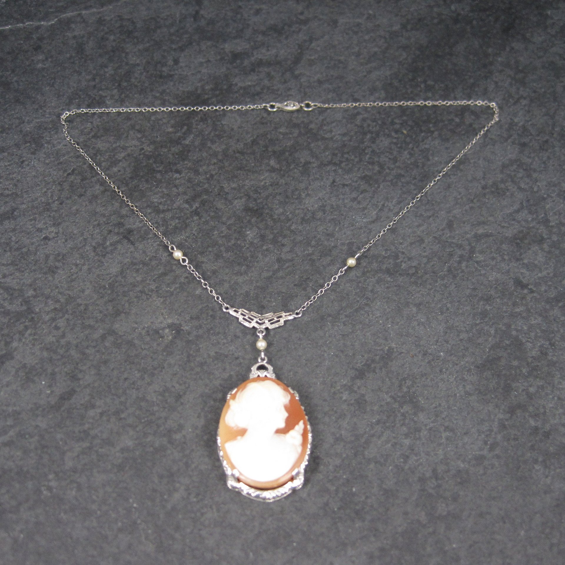 Antique 10K Art Deco Carved Cameo Necklace Choker 13 Inches