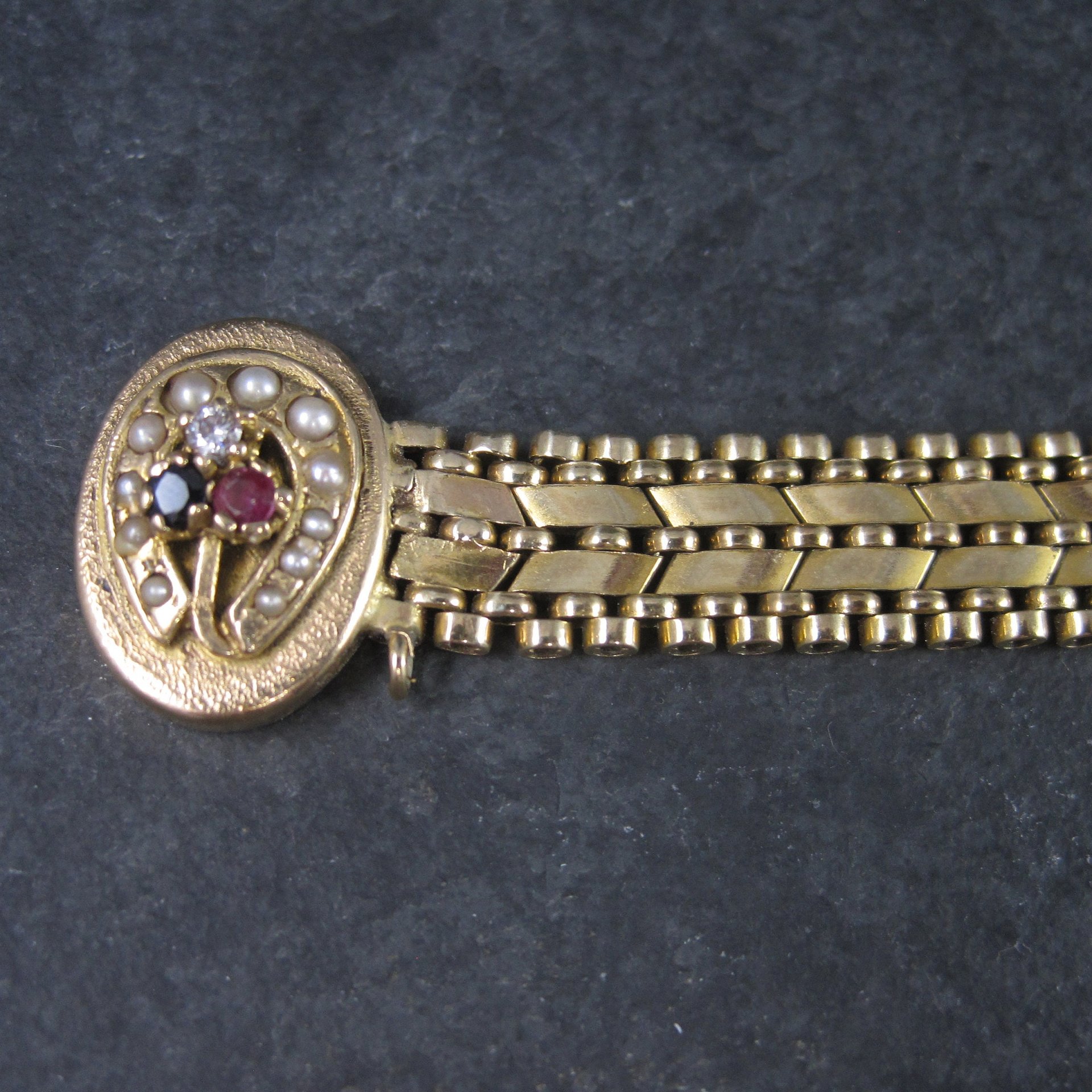 Antique 14K Sapphire Ruby Seed Pearl Bracelet