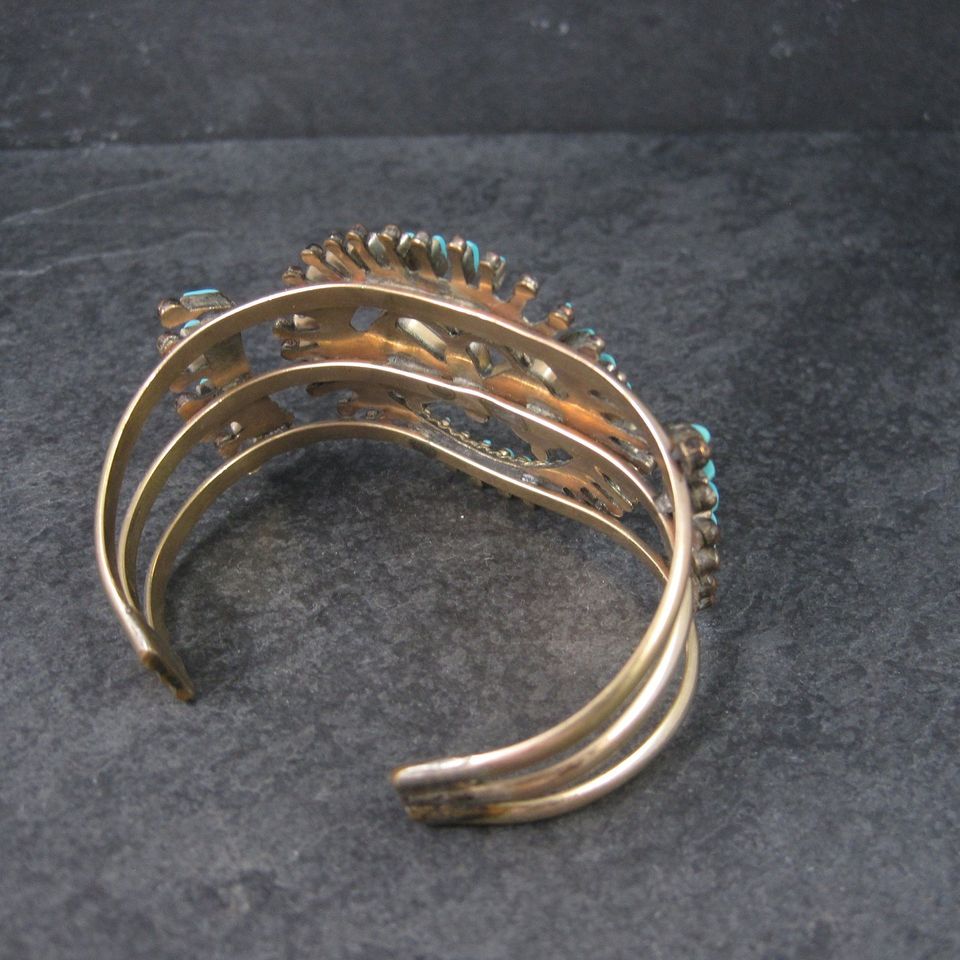 Native American Needlepoint Turquoise Inlay Butterfly Cuff Bracelet 6.25 Inches Paul Lucario