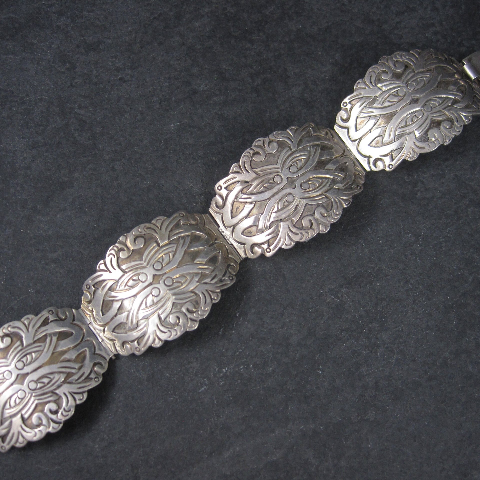 Ornate Vintage Mexican Sterling Panel Bracelet 7 Inches Ruiz