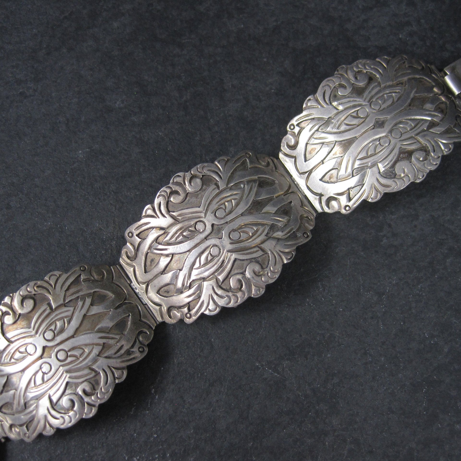 Ornate Vintage Mexican Sterling Panel Bracelet 7 Inches Ruiz