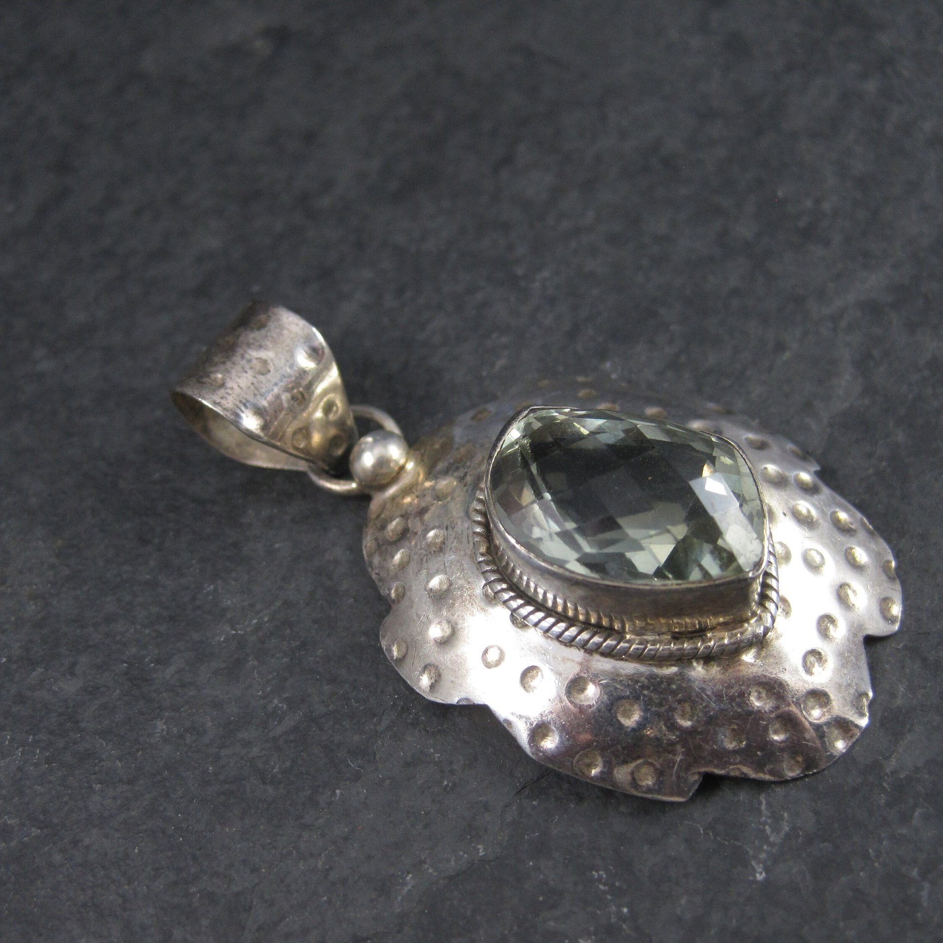 Large Vintage Sterling Green Amethyst Pendant