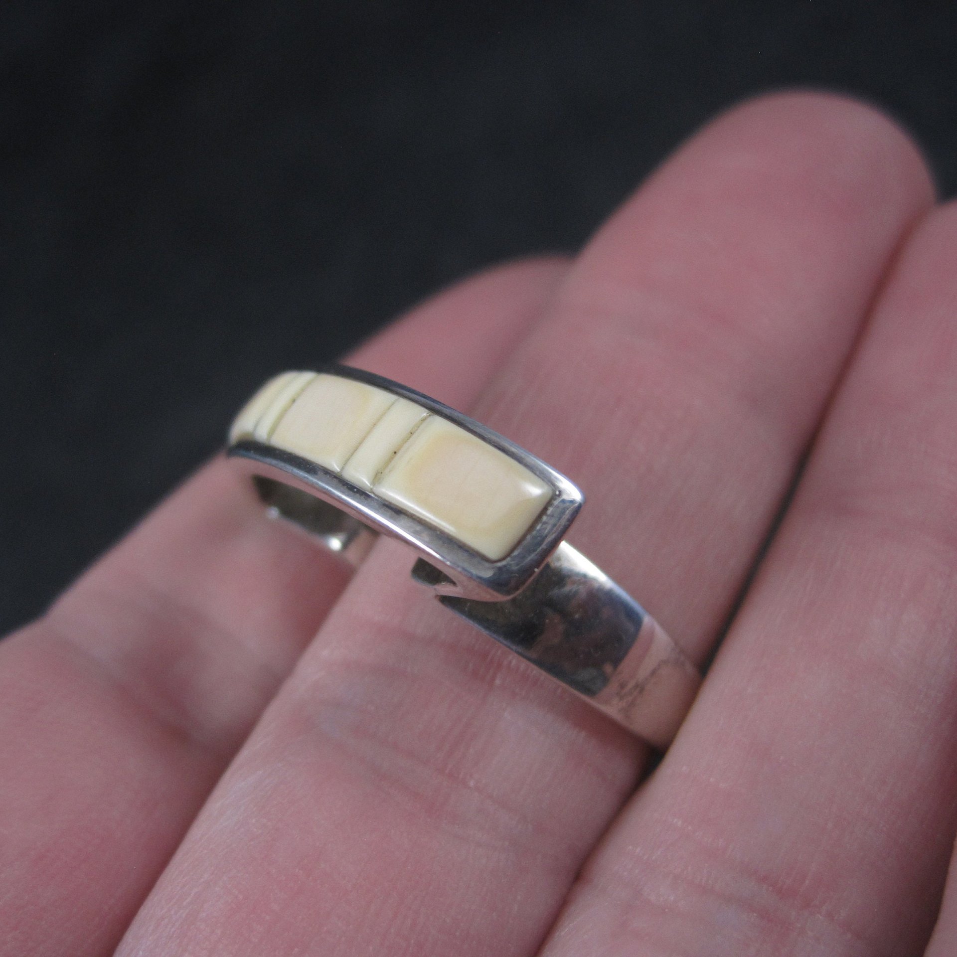 Unique Southwestern Sterling Angel Skin Coral Inlay Ring Size 6