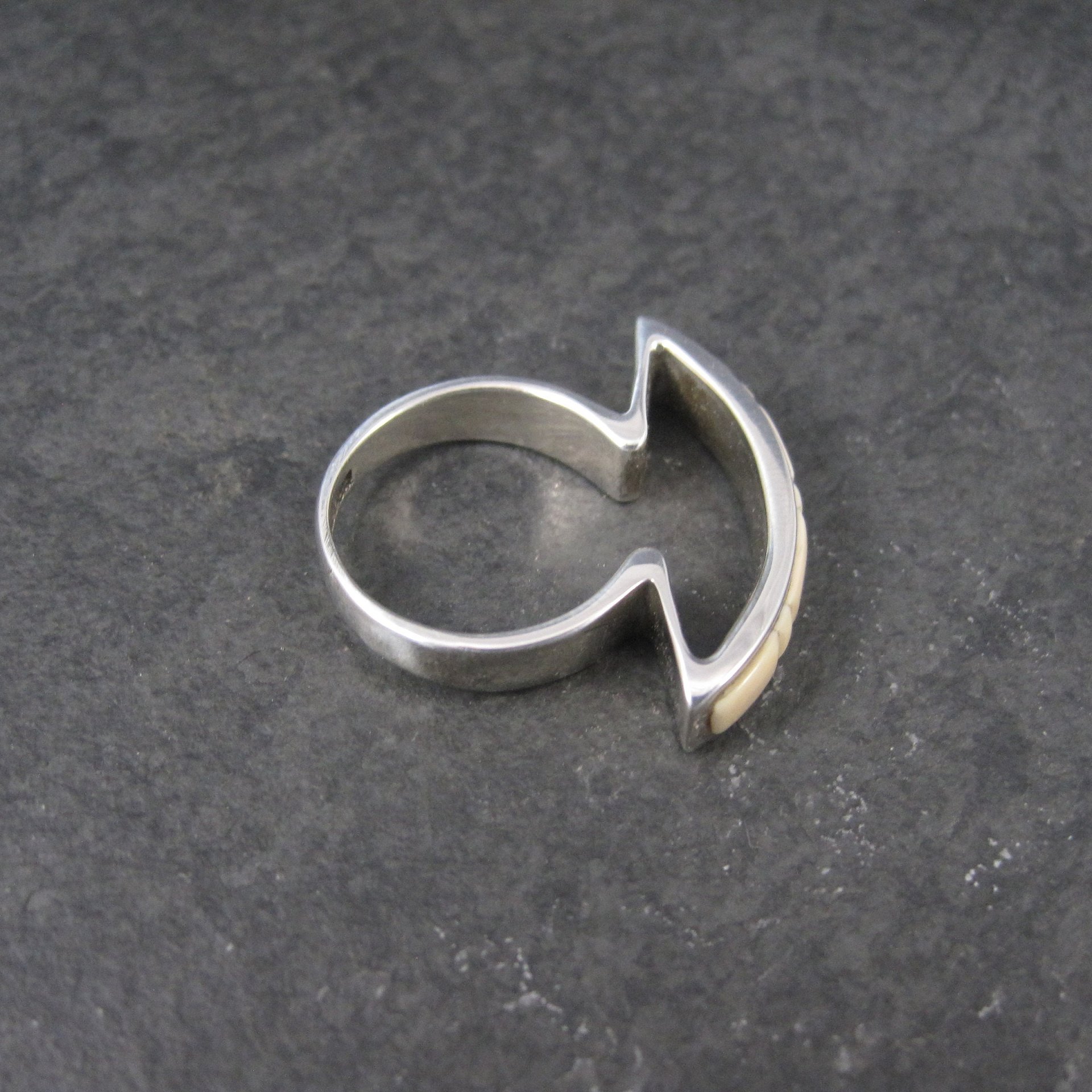 Unique Southwestern Sterling Angel Skin Coral Inlay Ring Size 6