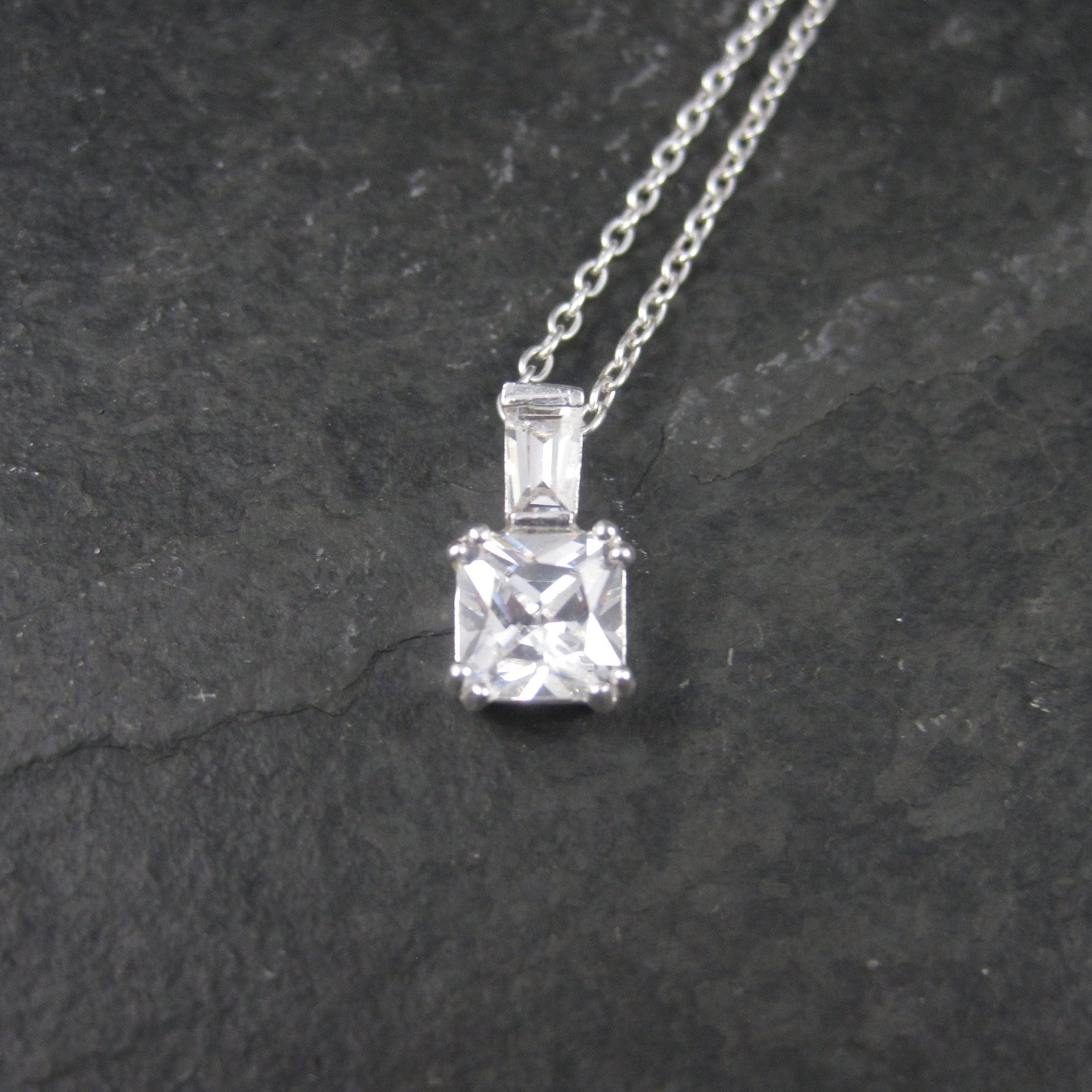 Dainty Vintage Sterling Cubic Zirconia Pendant Necklace