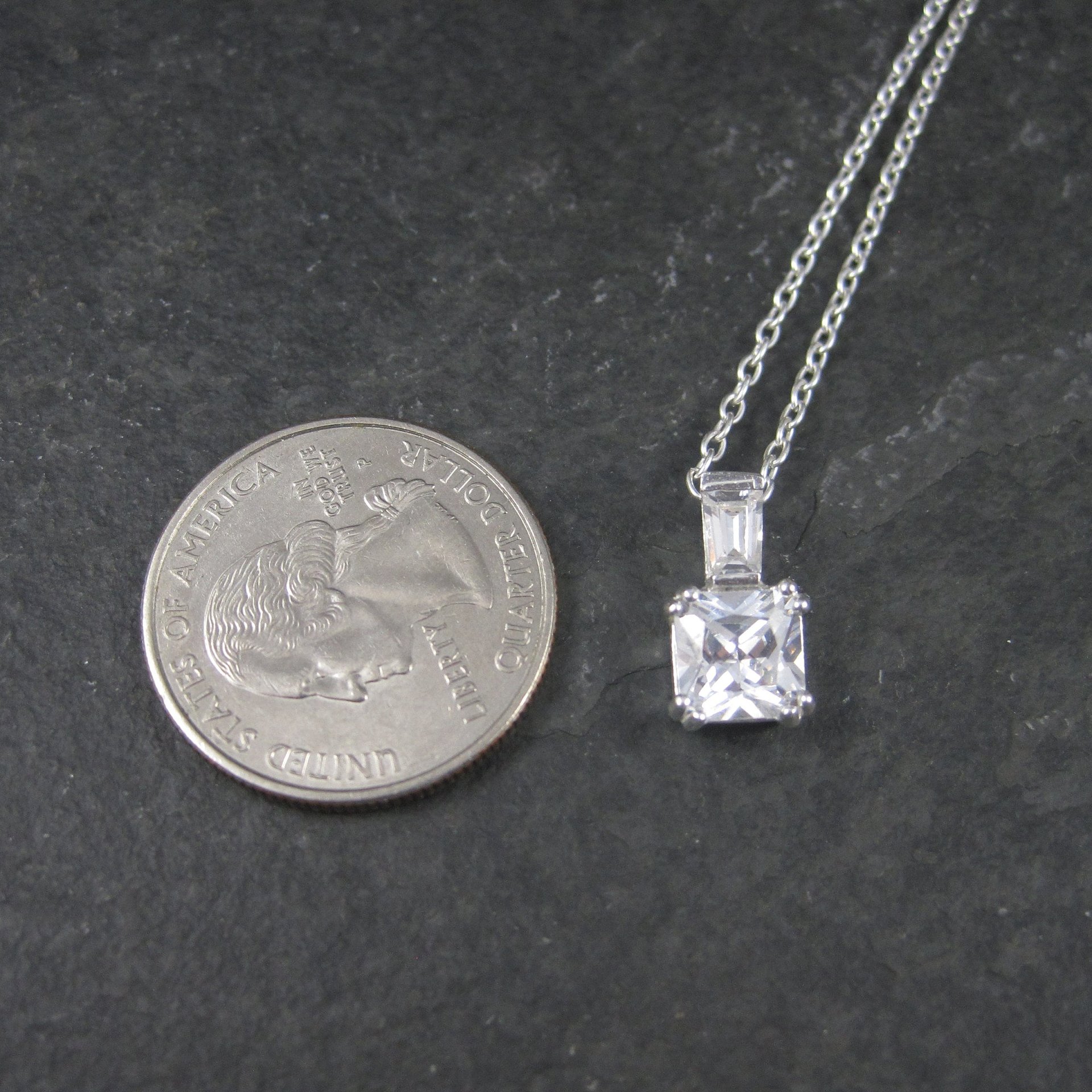 Dainty Vintage Sterling Cubic Zirconia Pendant Necklace
