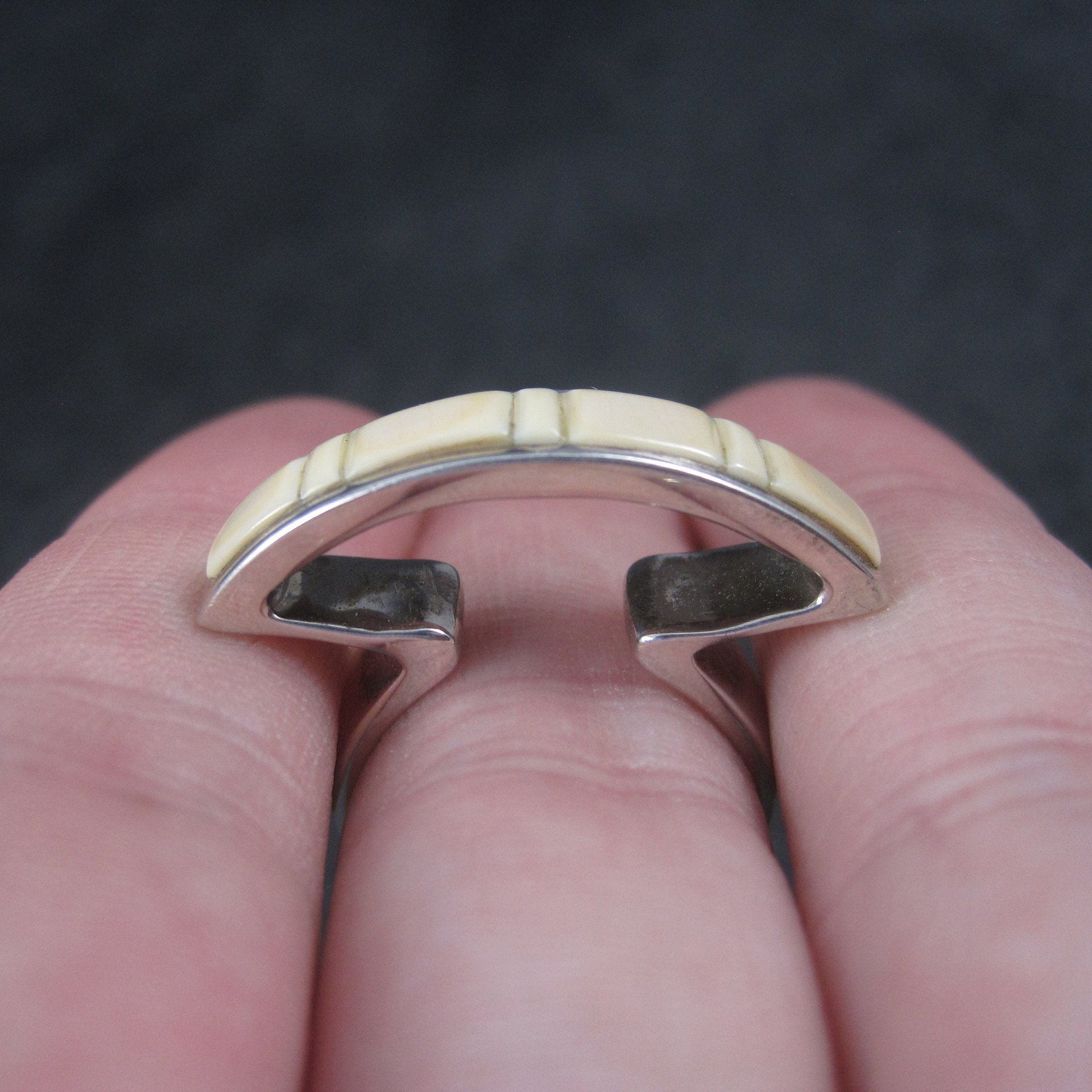 Unique Southwestern Sterling Angel Skin Coral Inlay Ring Size 6