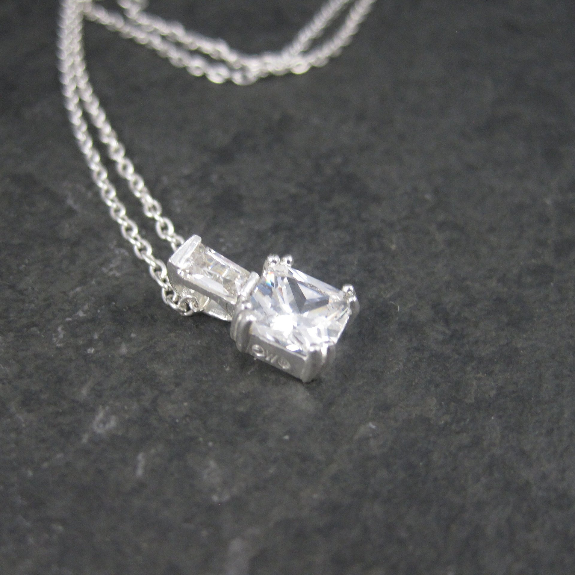 Dainty Vintage Sterling Cubic Zirconia Pendant Necklace