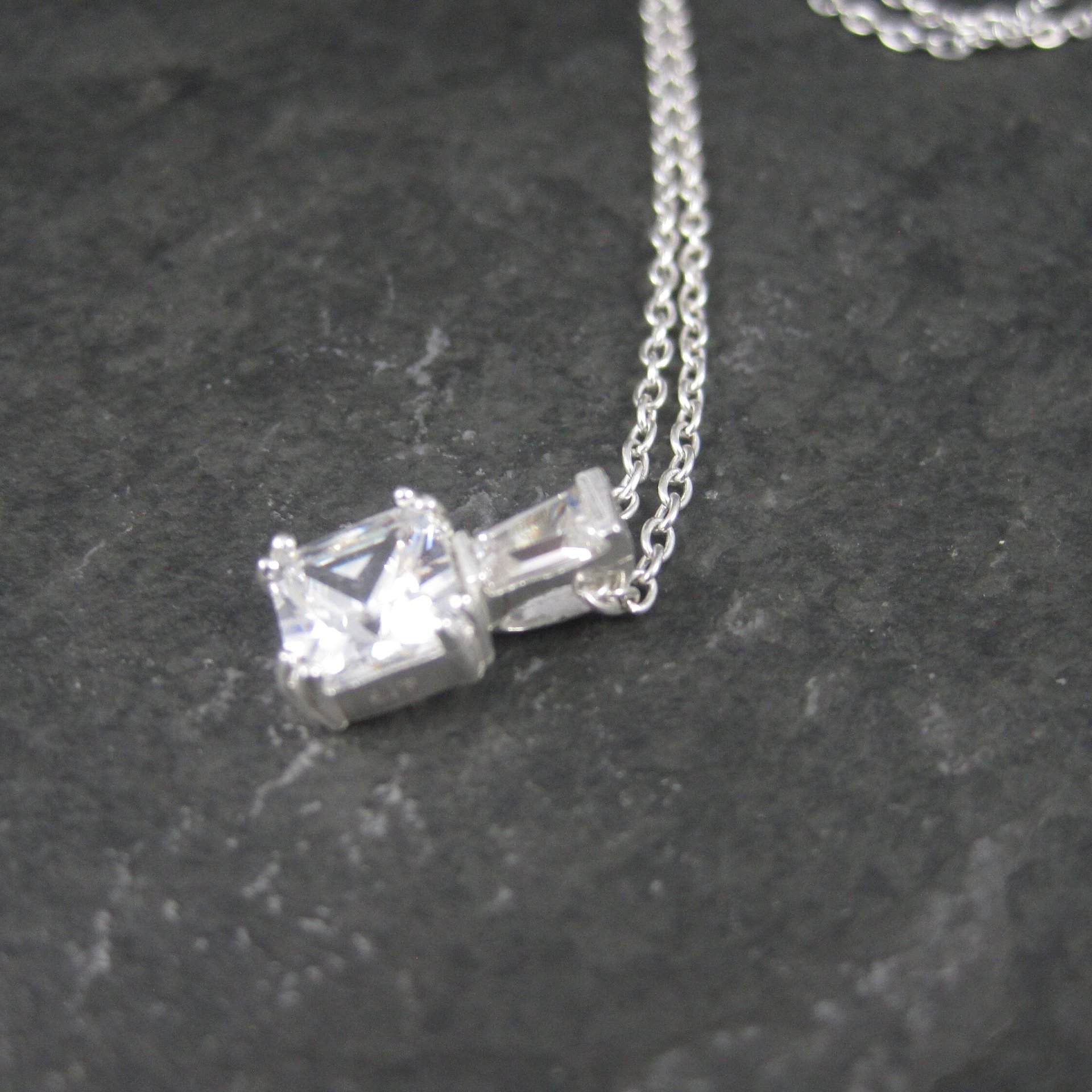 Dainty Vintage Sterling Cubic Zirconia Pendant Necklace