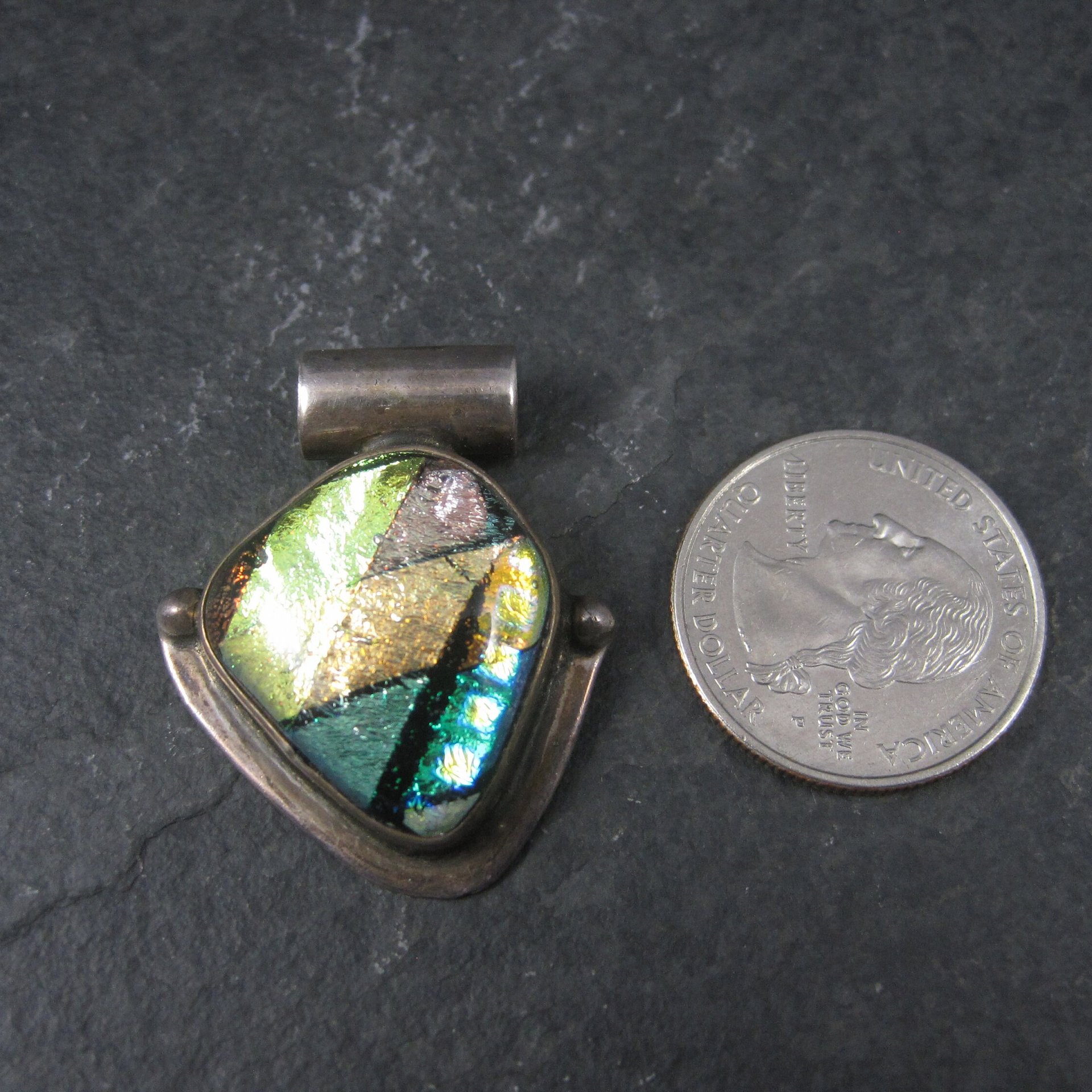 Vintage Sterling Dichroic Glass Pendant