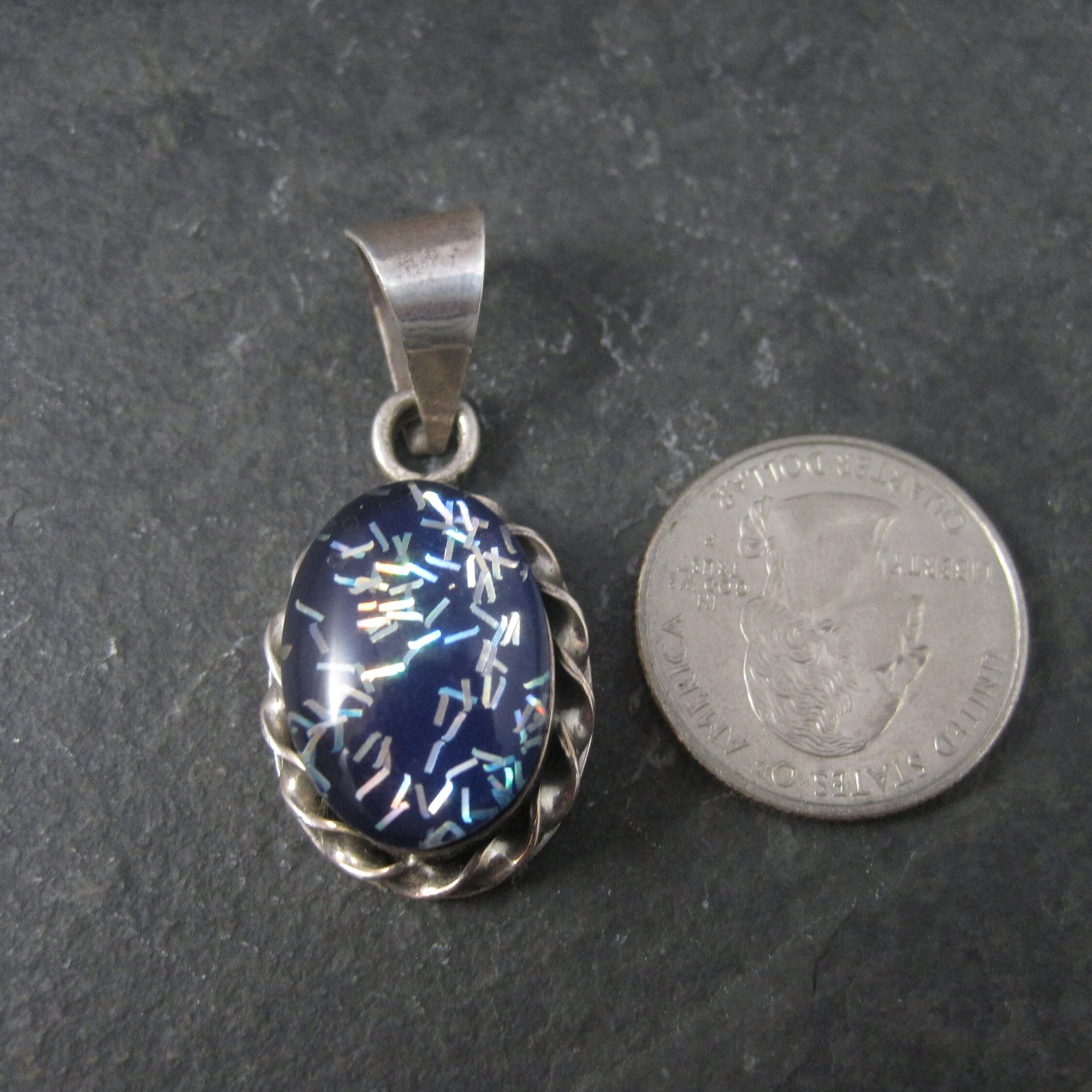 Vintage Mexican Sterling Blue Confetti Pendant
