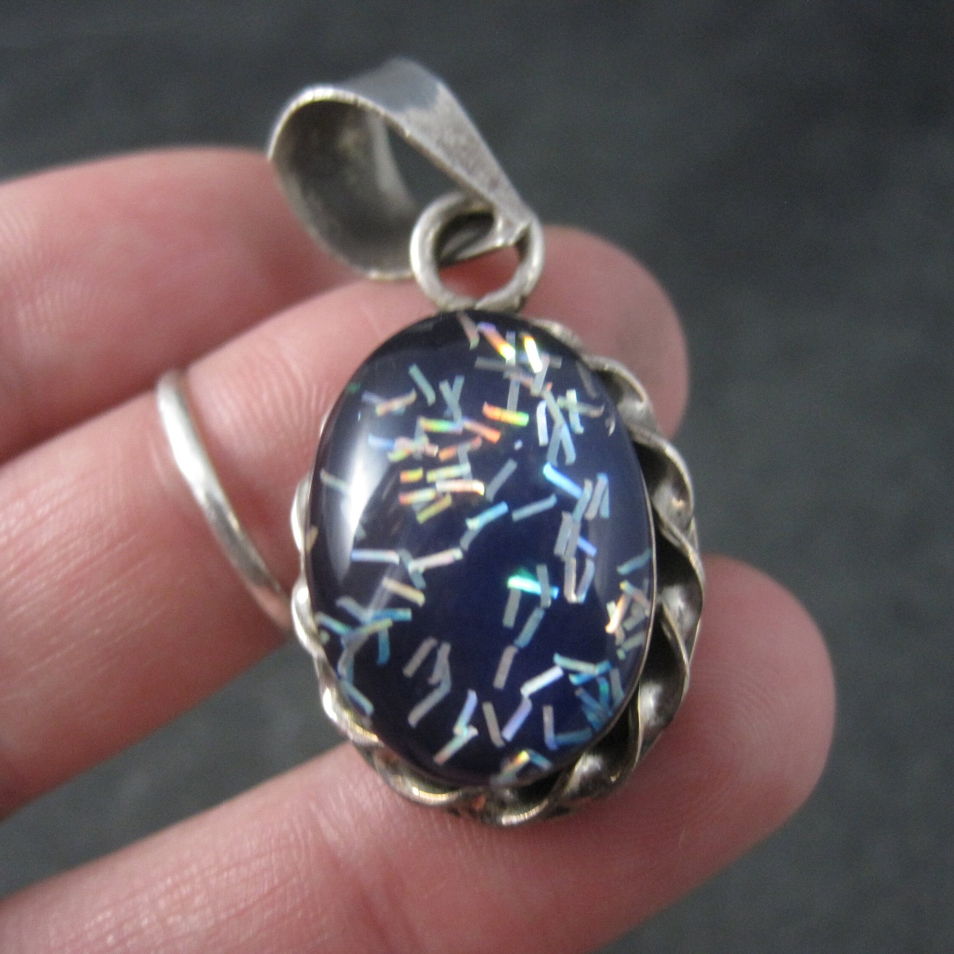 Vintage Mexican Sterling Blue Confetti Pendant