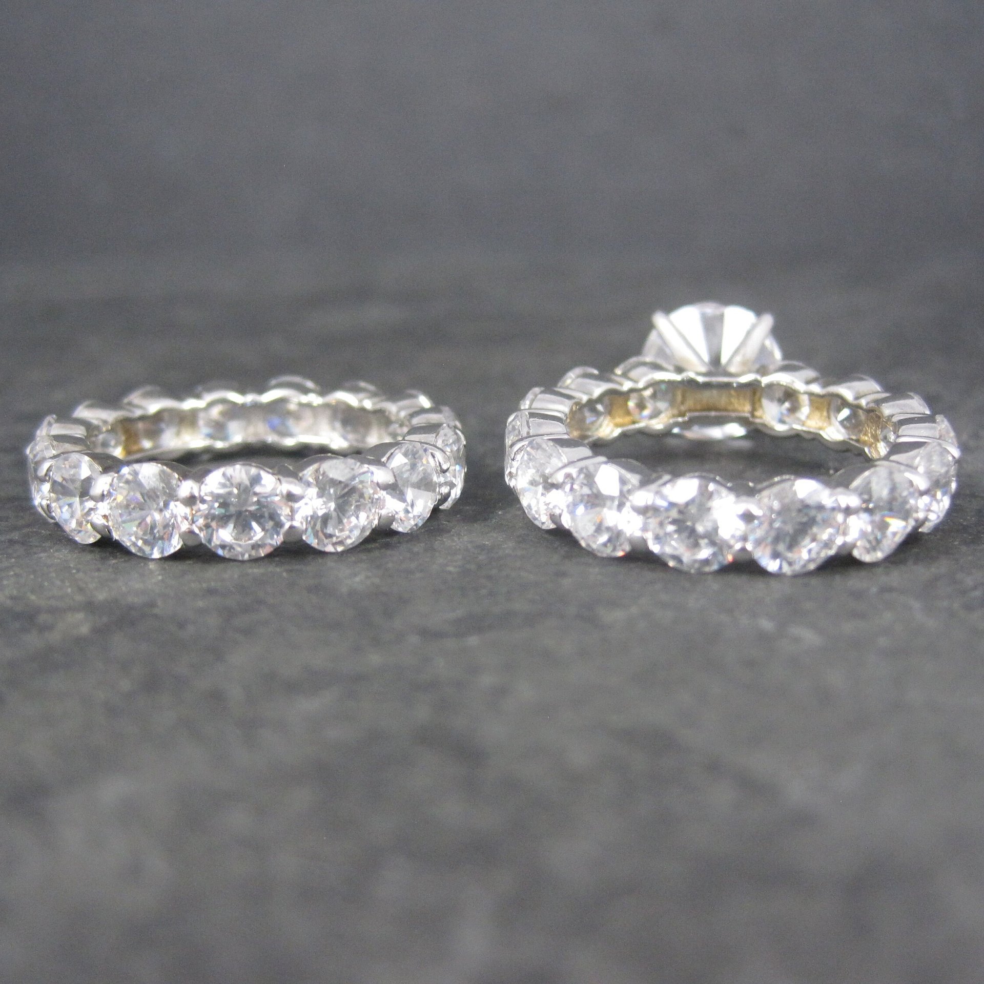 Estate Sterling Silver Cubic Zirconia Wedding Set Size 9