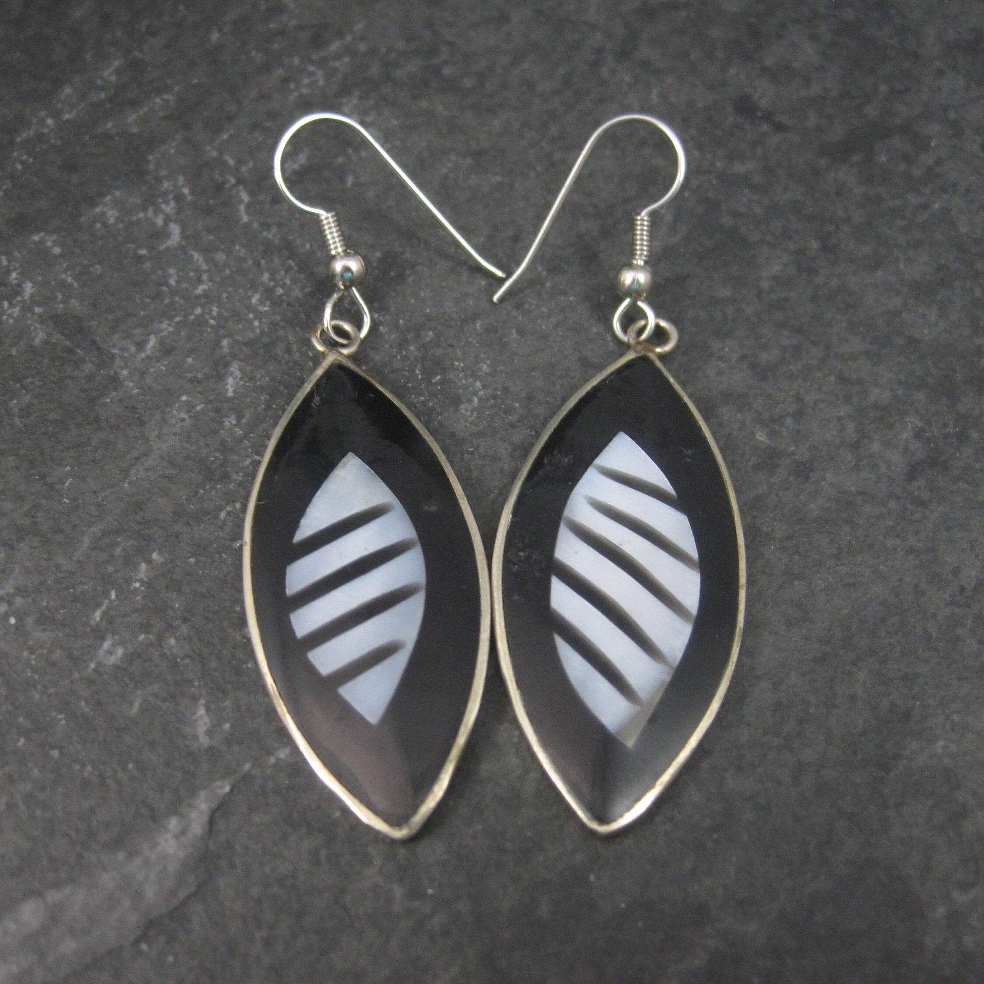Vintage Mexican Alpaca Silver Black White Earrings