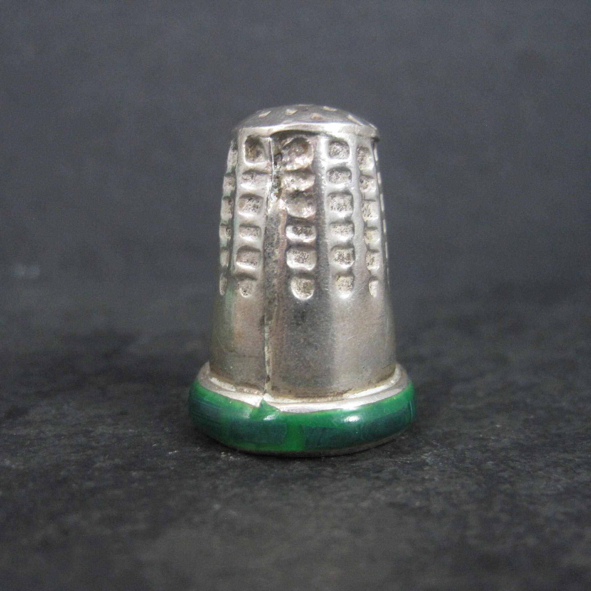 Vintage Mexican Sterling Malachite Inlay Thimble
