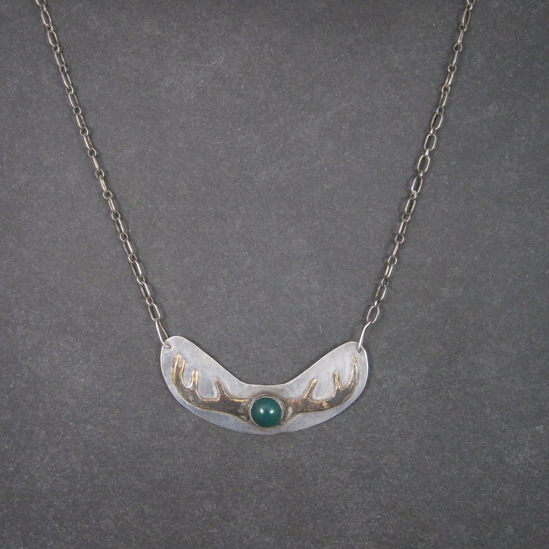 Vintage Sterling Chrysoprase Deer Antler Necklace 27 Inches