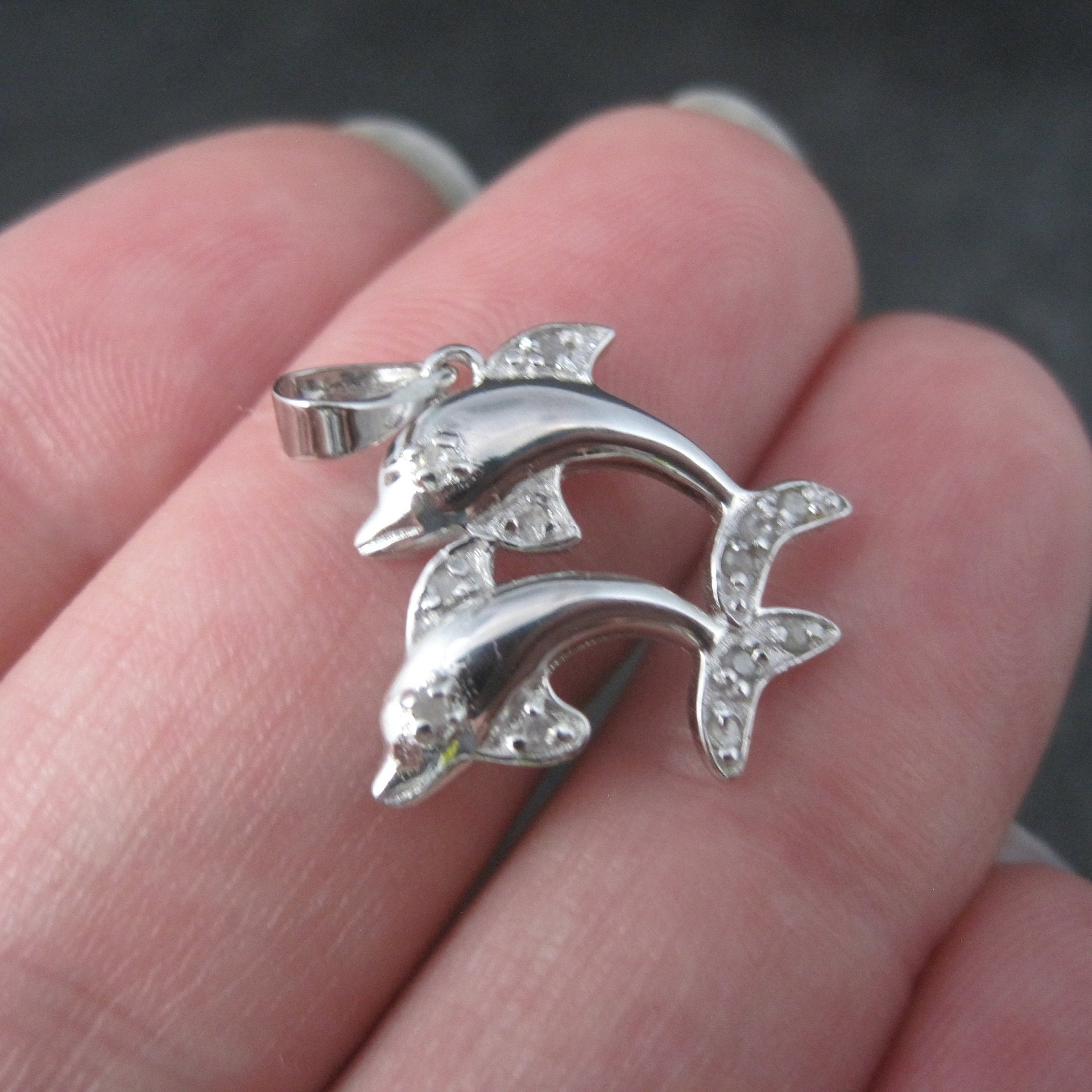 Vintage Sterling Diamond Dolphin Pendant