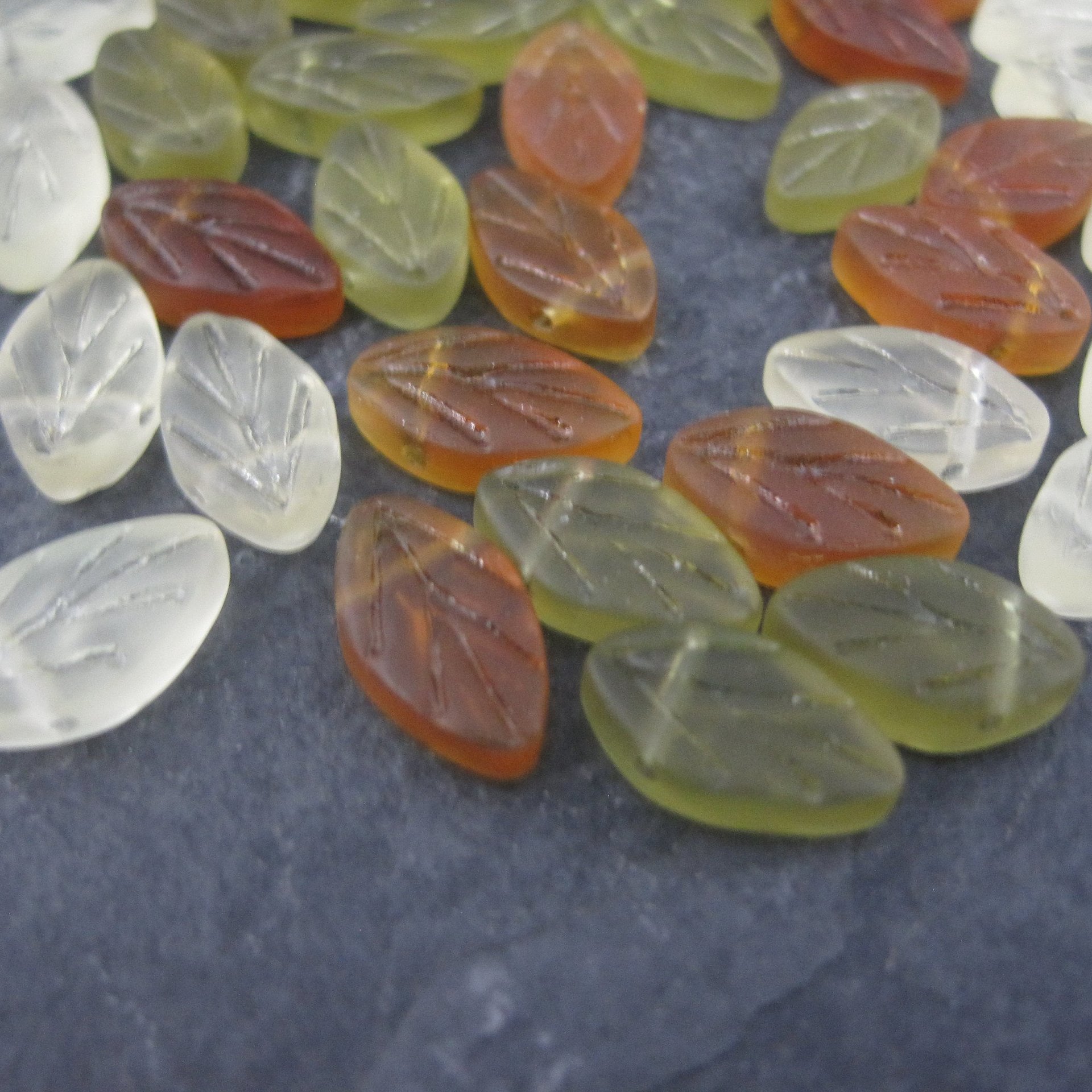 Lot of 36 Glass Leaf Beads 7x11mm