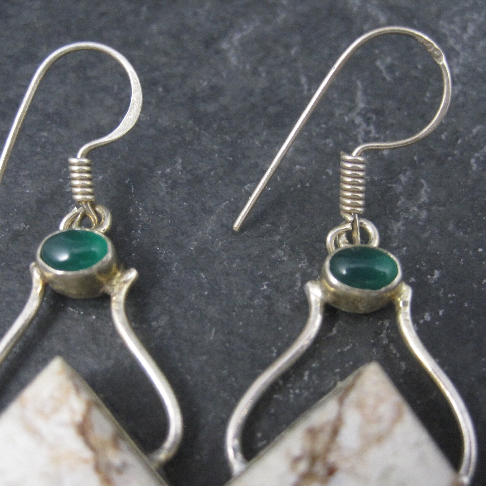 Large Sterling Chrysoprase Gemstone Earrings