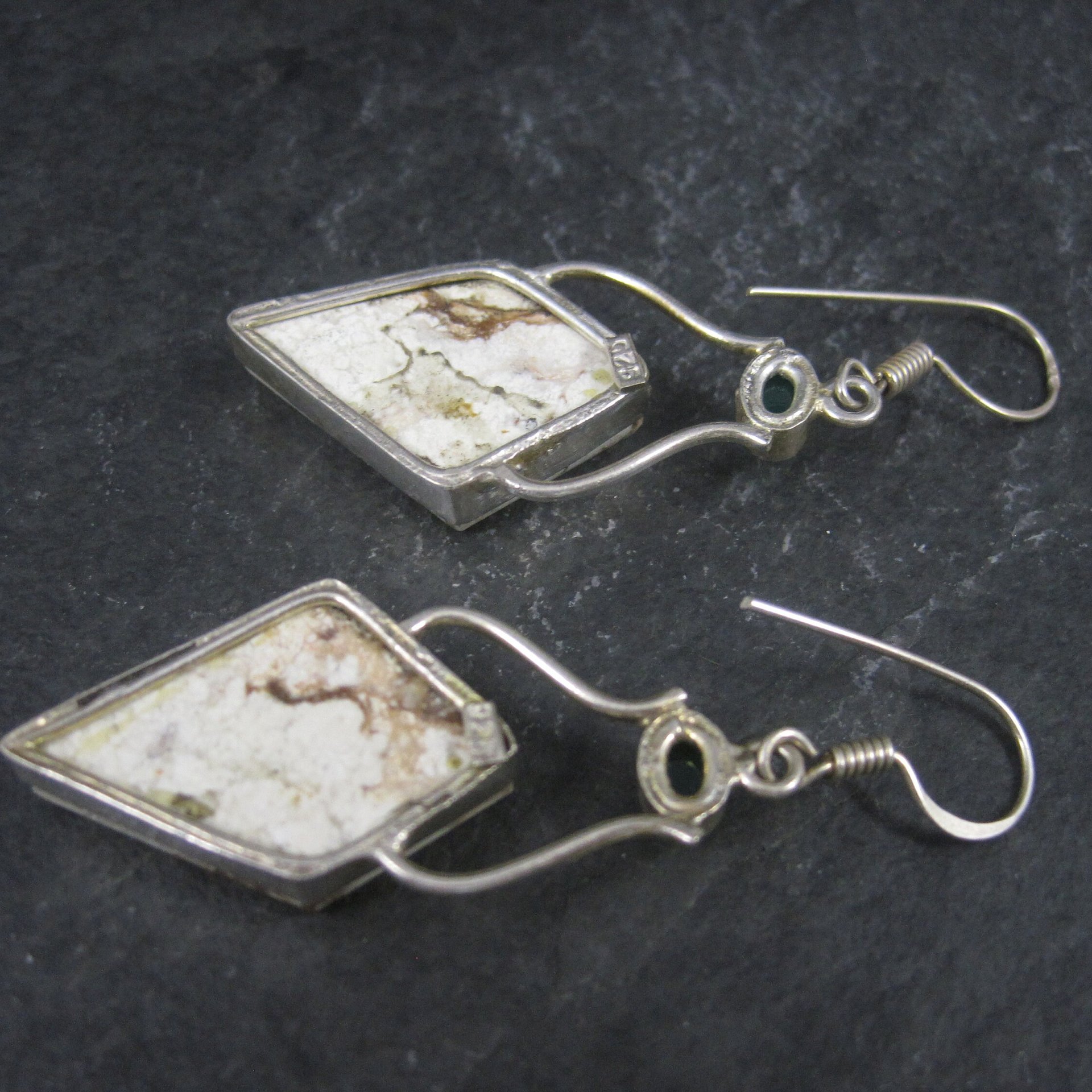 Large Sterling Chrysoprase Gemstone Earrings