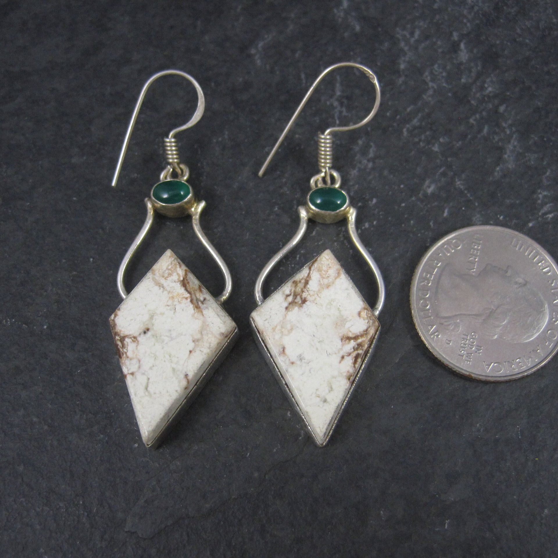 Large Sterling Chrysoprase Gemstone Earrings
