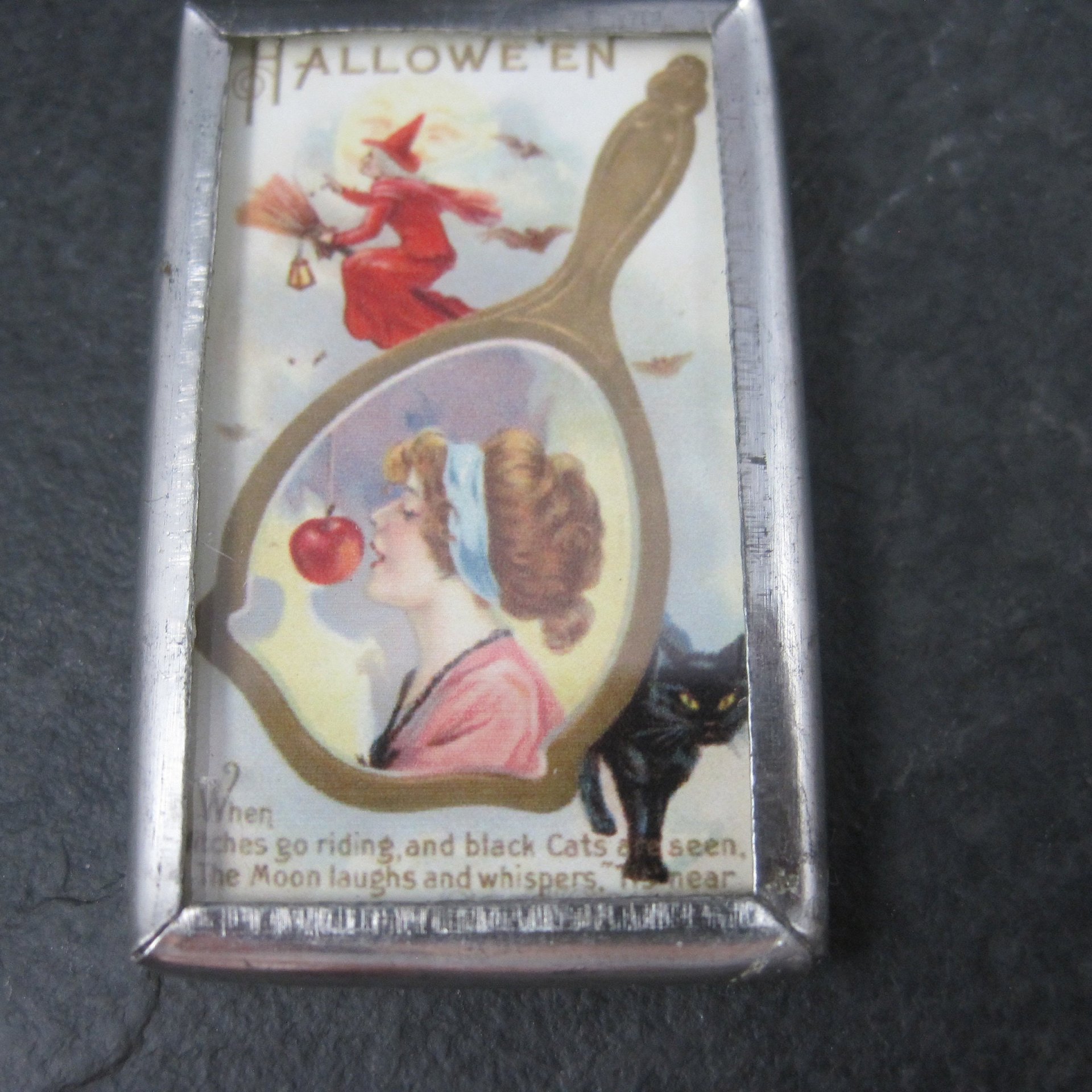 Vintage Halloween When Witches Go Riding Postcard Pendant Charm