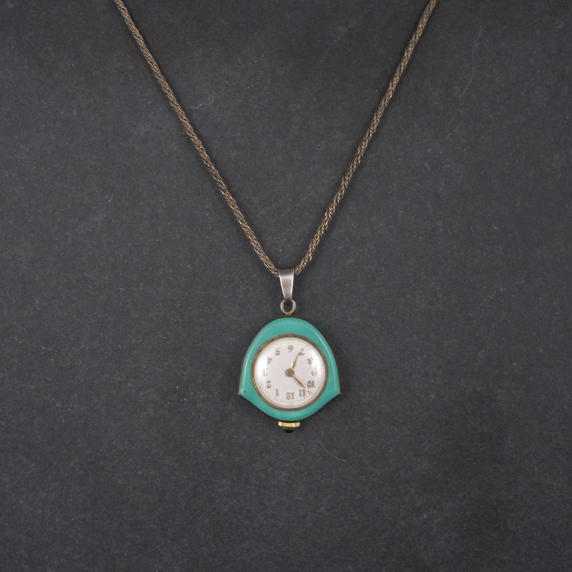 Art Deco Sterling Swiss Enamel Watch Pendant