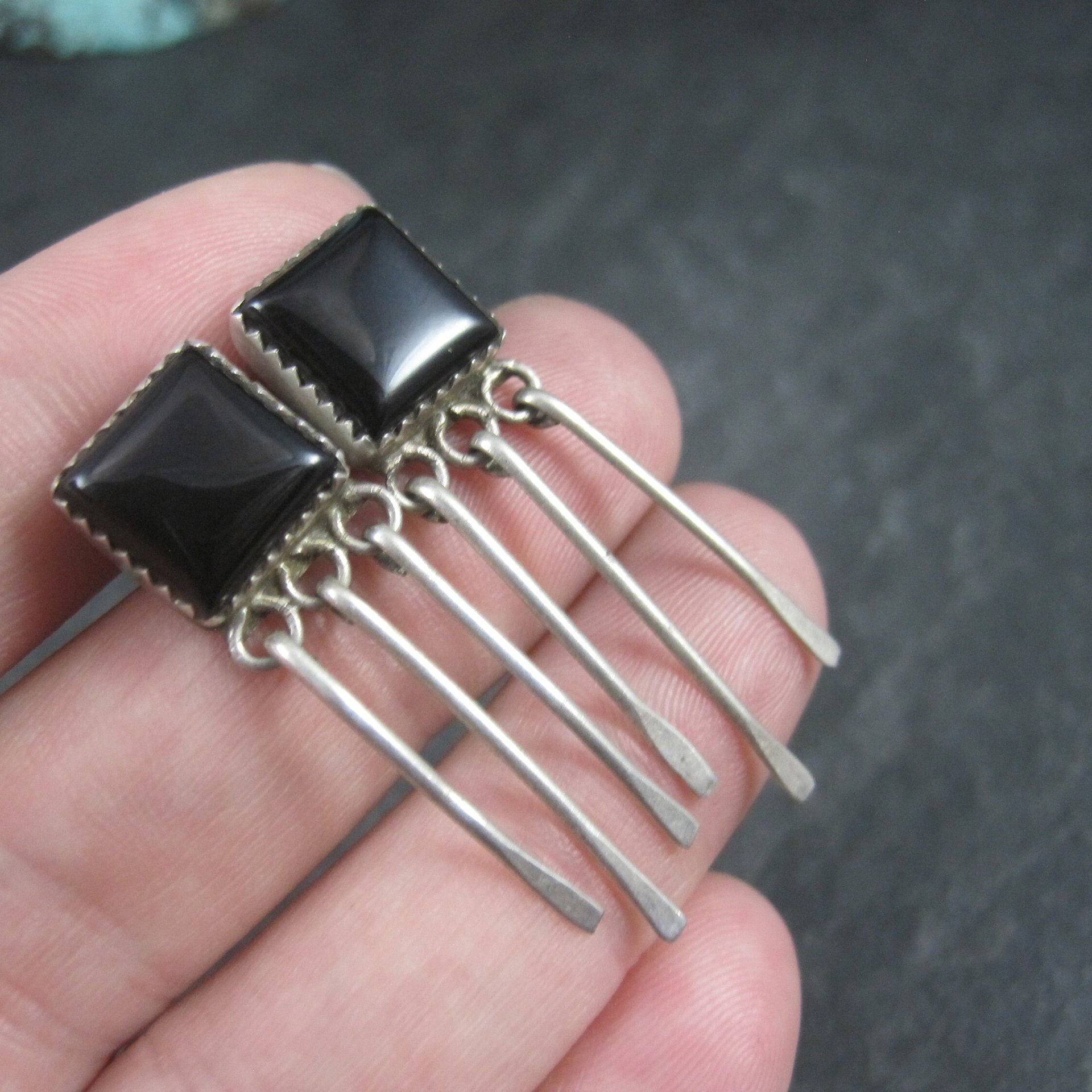 Southwestern Sterling Onyx Earrings