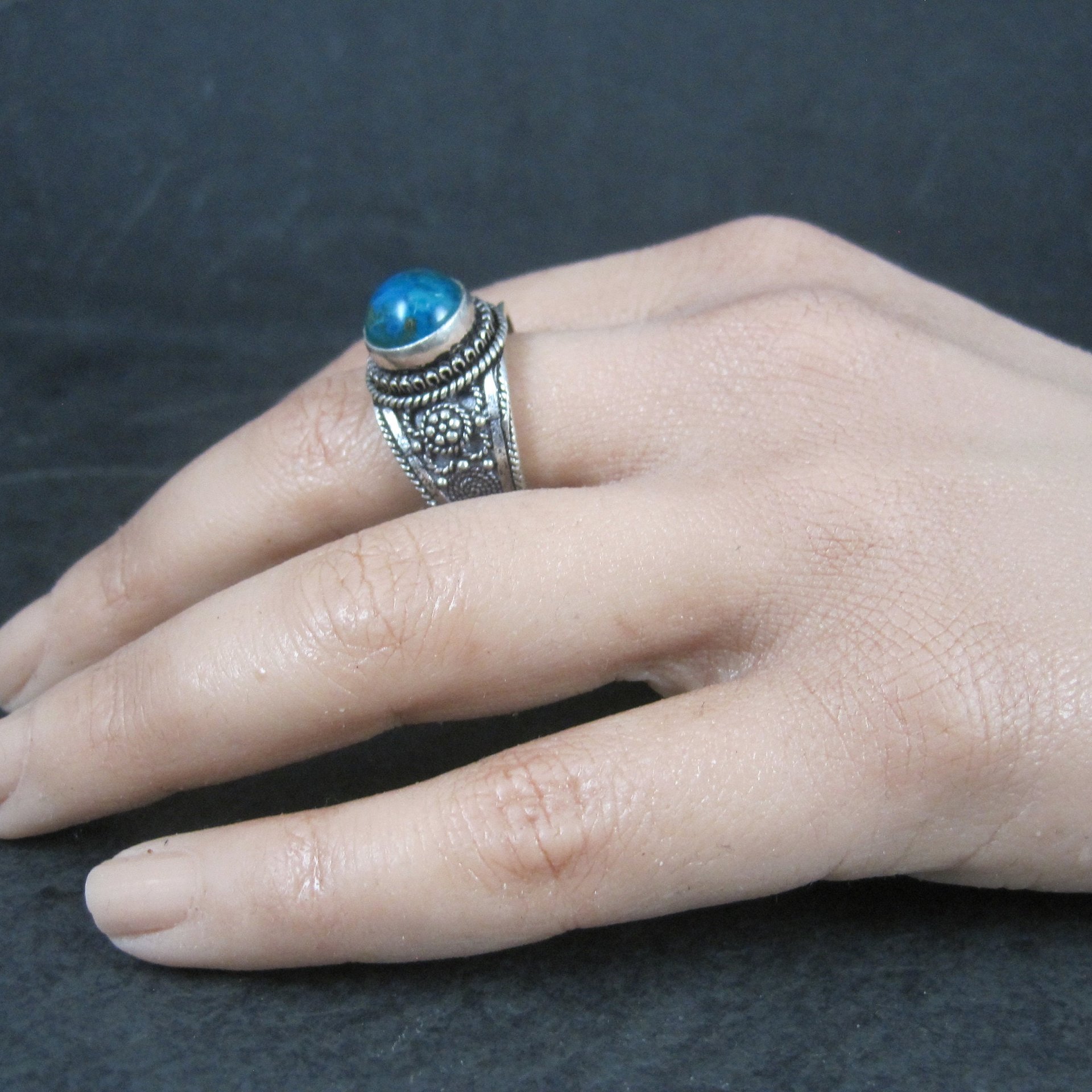 Vintage 950 Silver Chrysocolla Ring Size 9.5