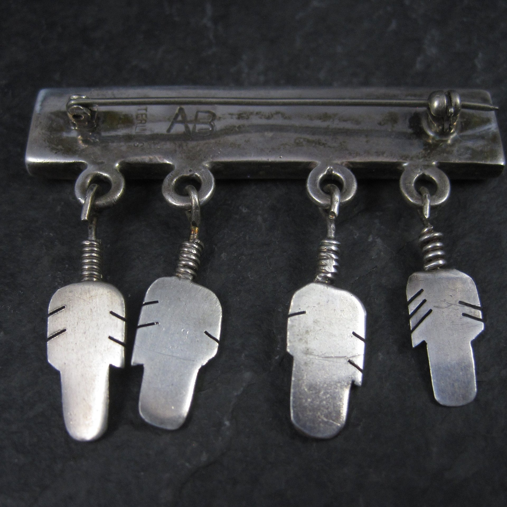 Southwestern Sterling Inlay Feather Brooch Signed