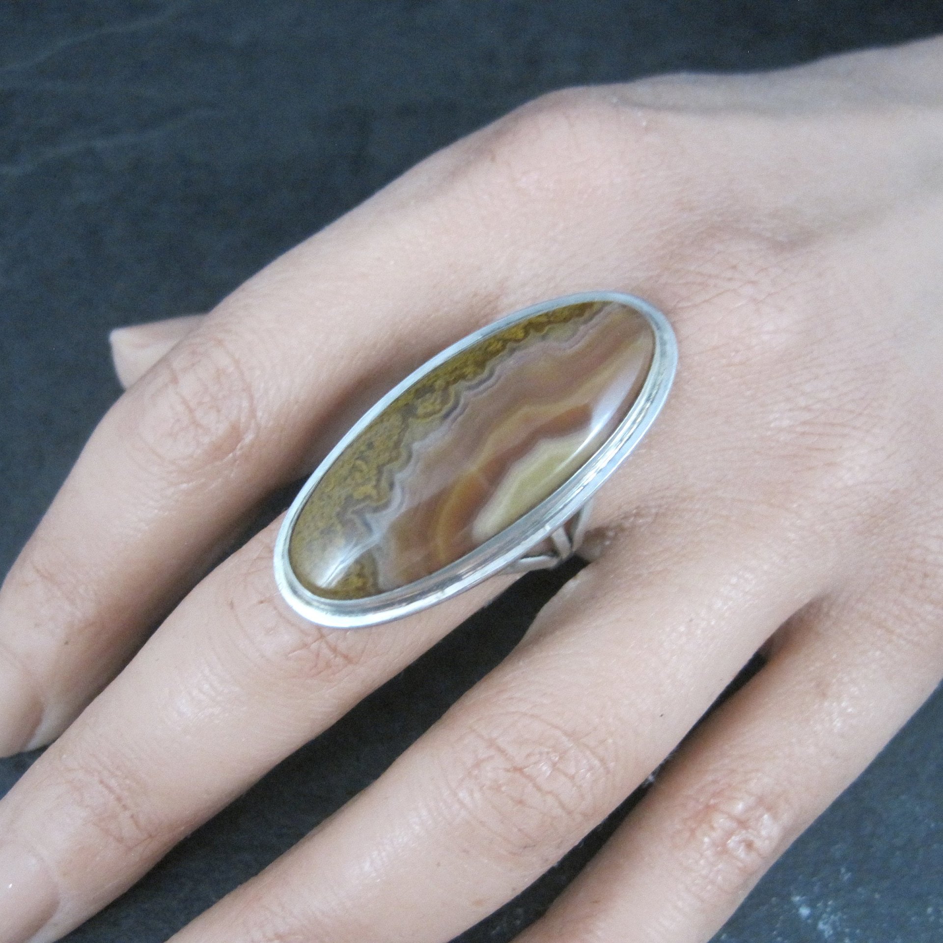 Long Southwestern Sterling Jasper Ring Size 7