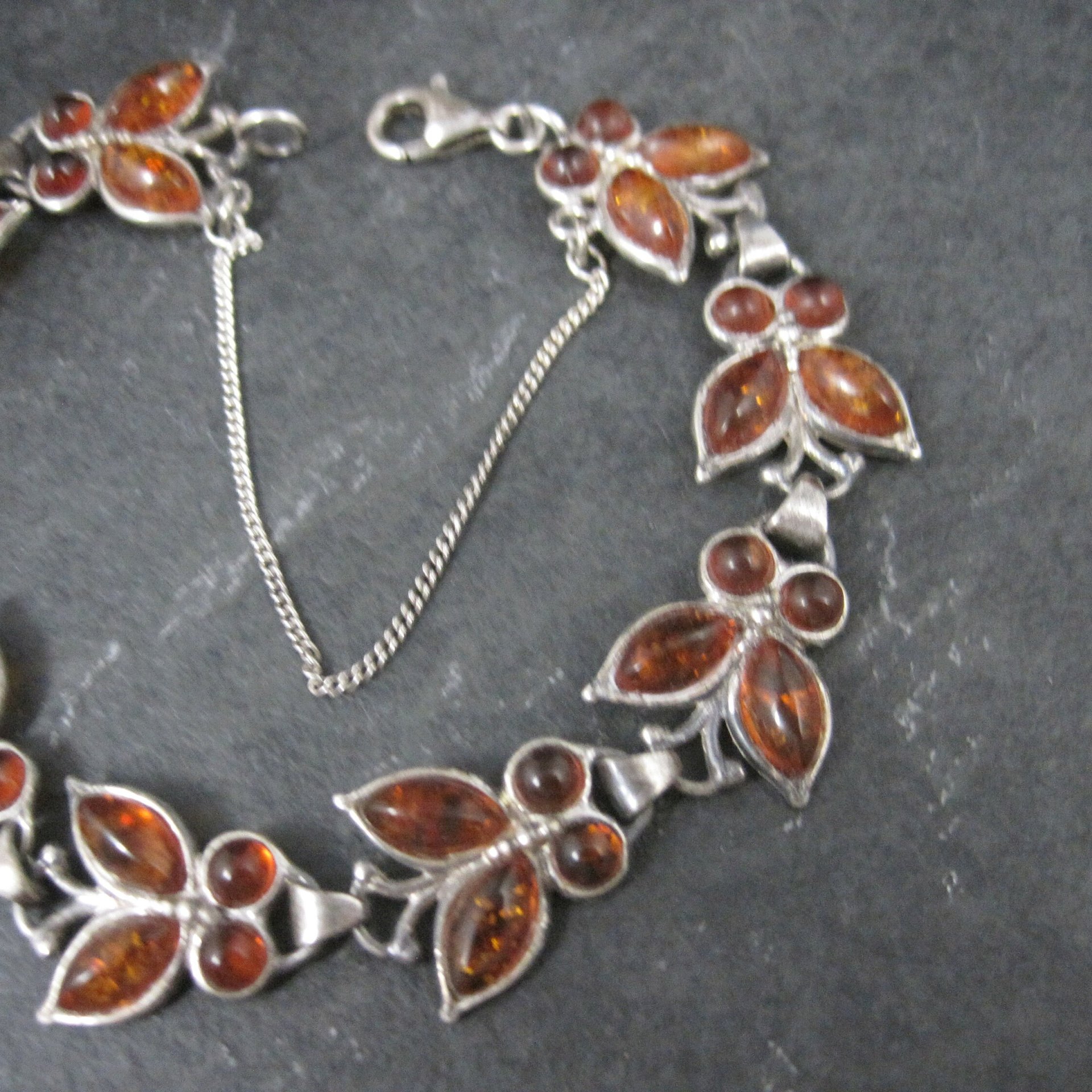 Estate Sterling Amber Butterfly Bracelet 7.5 Inches