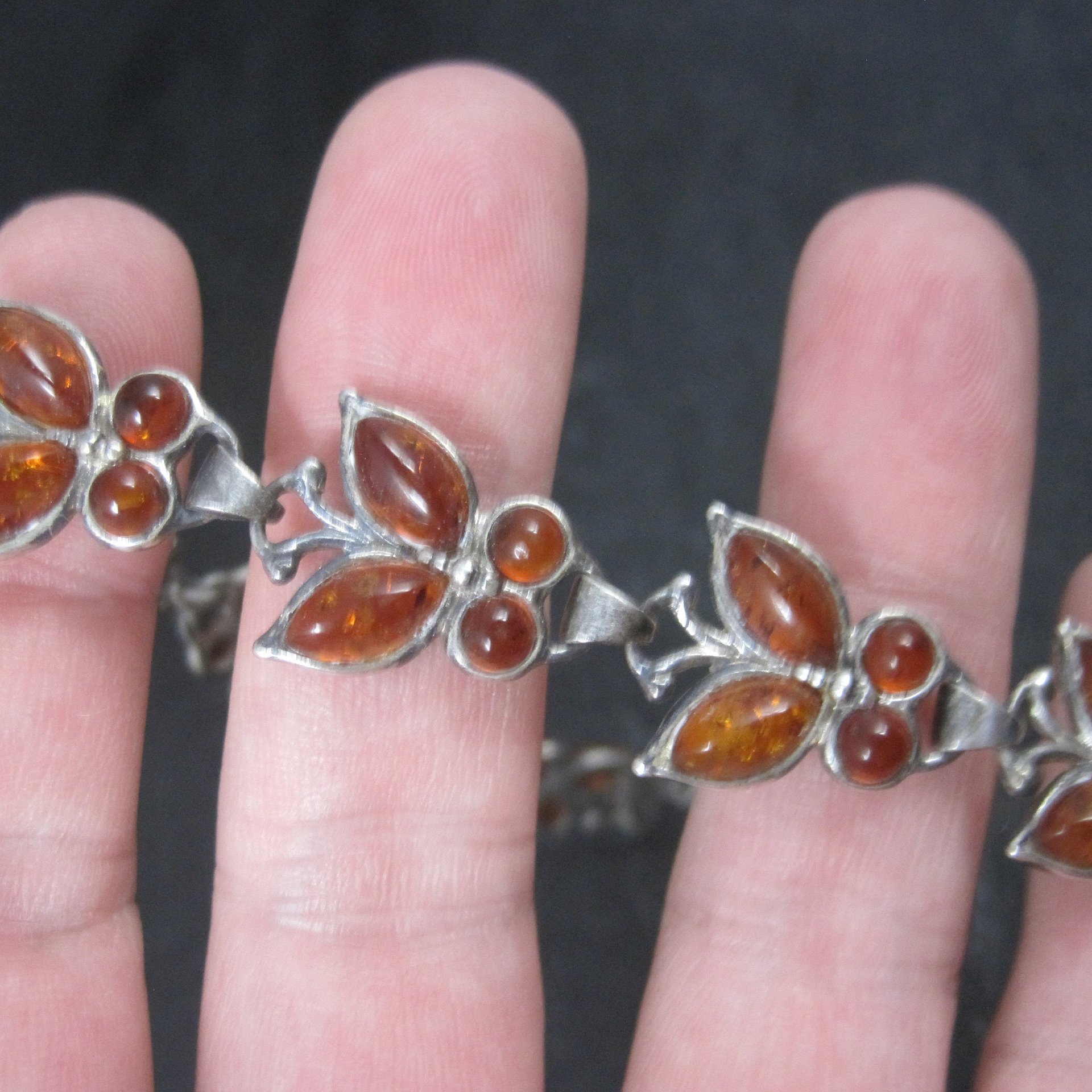 Estate Sterling Amber Butterfly Bracelet 7.5 Inches