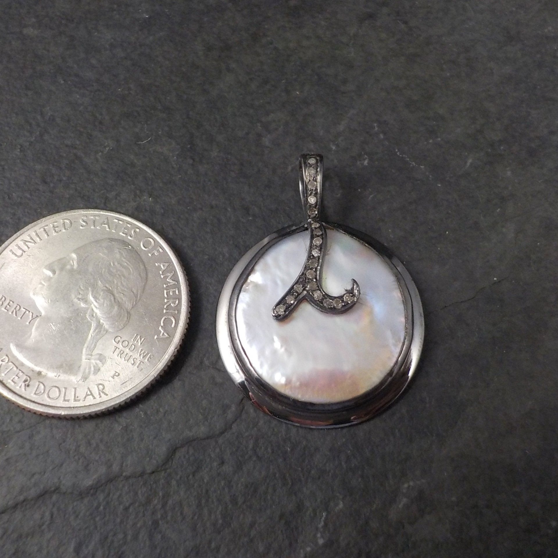 Vintage Sterling Diamond Baroque Mabe Pearl Pendant