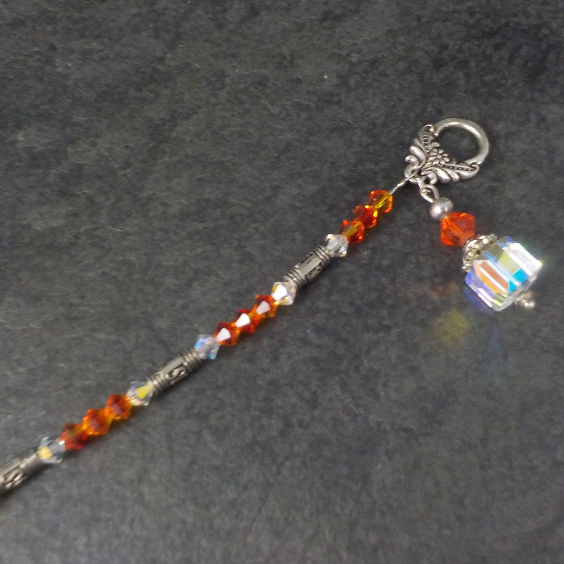 Sterling Orange Crystal Toggle Bracelet 7.25 Inches