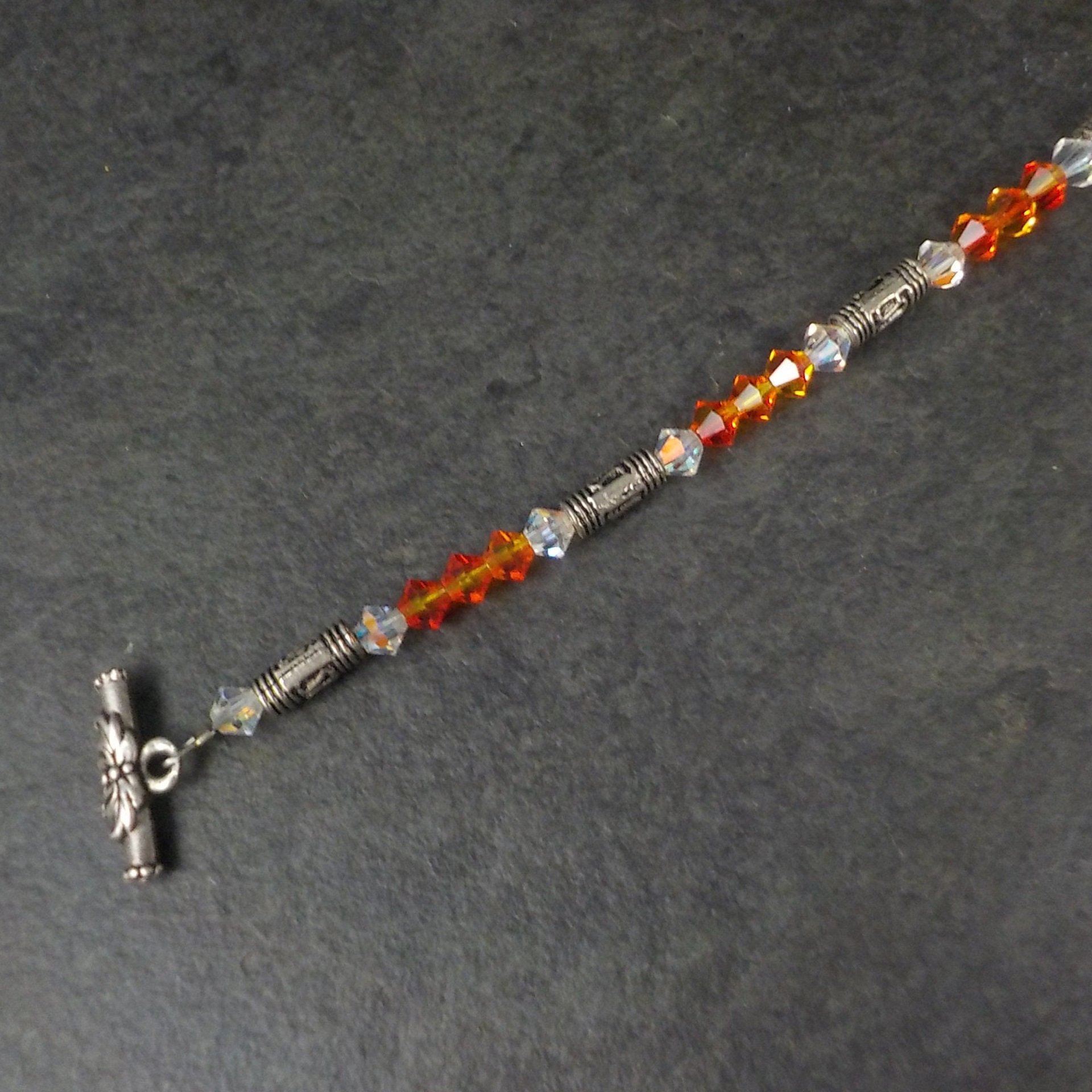 Sterling Orange Crystal Toggle Bracelet 7.25 Inches