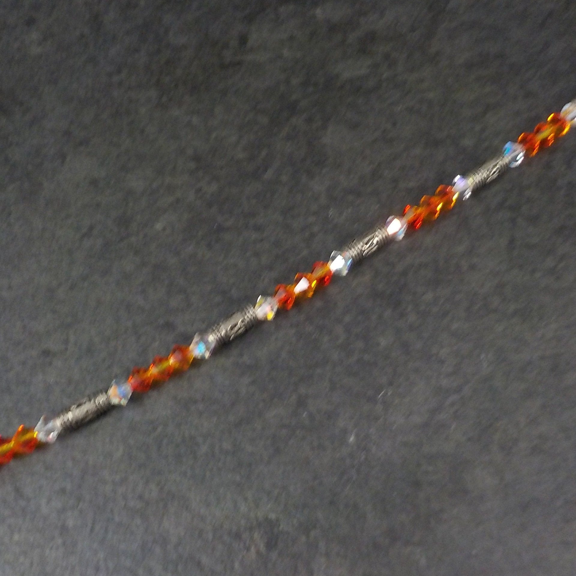 Sterling Orange Crystal Toggle Bracelet 7.25 Inches