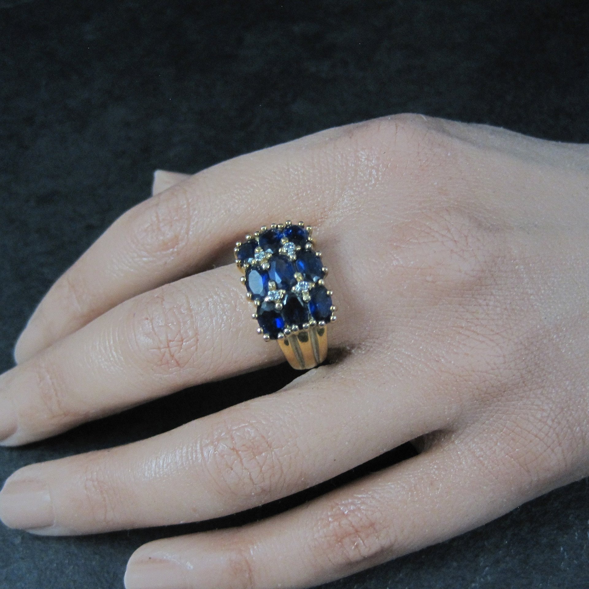 Vintage Vermeil Sterling Sapphire Diamond Ring Size 8
