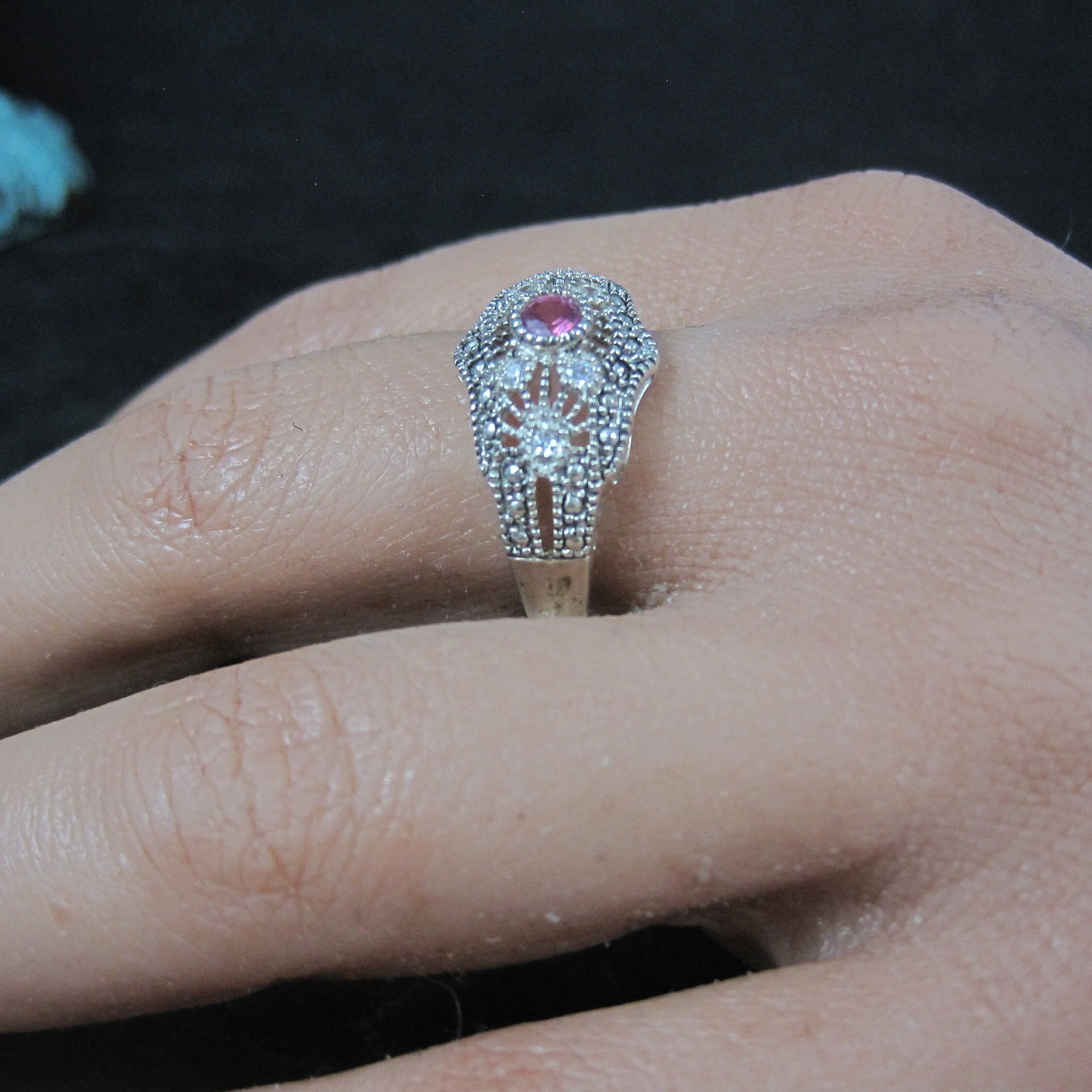 Vintage Sterling Filigree Ruby Ring Size 10